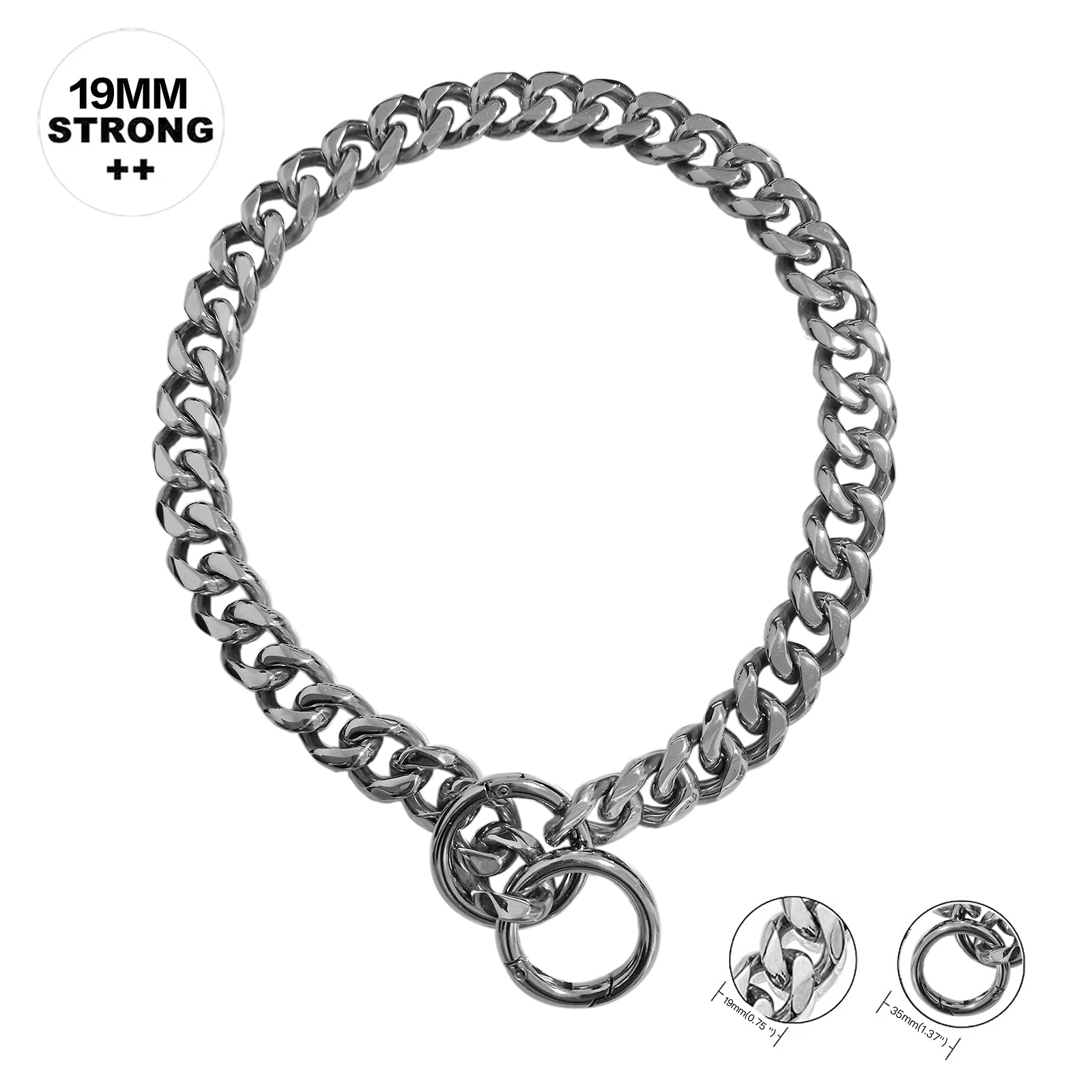 Heavy Duty Silver Dog Choker Collar - 16 18 20 22 24 26 Inch Adjustable Training Chain for Large Dogs | Cuban Link Necklace Style Pet Collar | Perfect for Obedience Training & Daily Walks (20 Inch, Silver)
