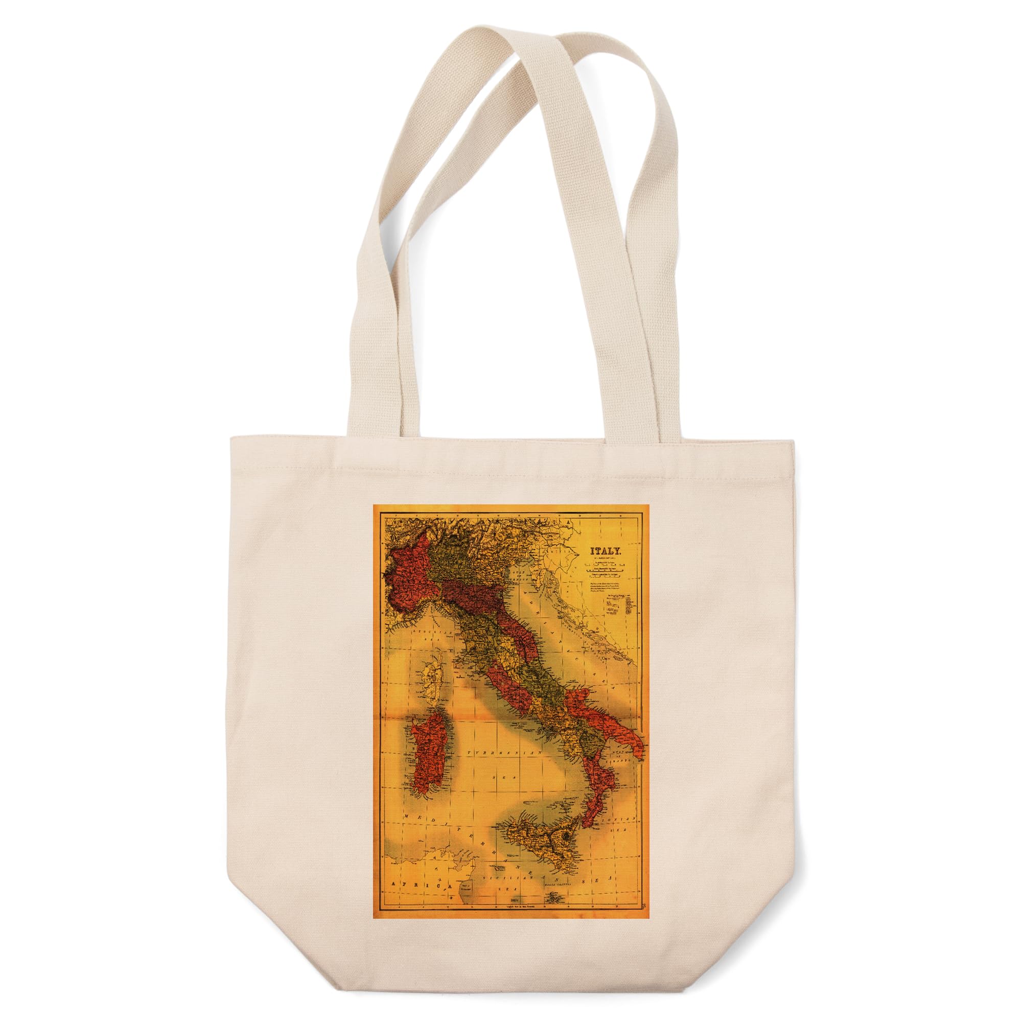 Vintage 1890 Italy Panoramic Map Tote Bag - 100% Cotton Canvas Reusable Shopping Bag for Groceries, Beach & Travel