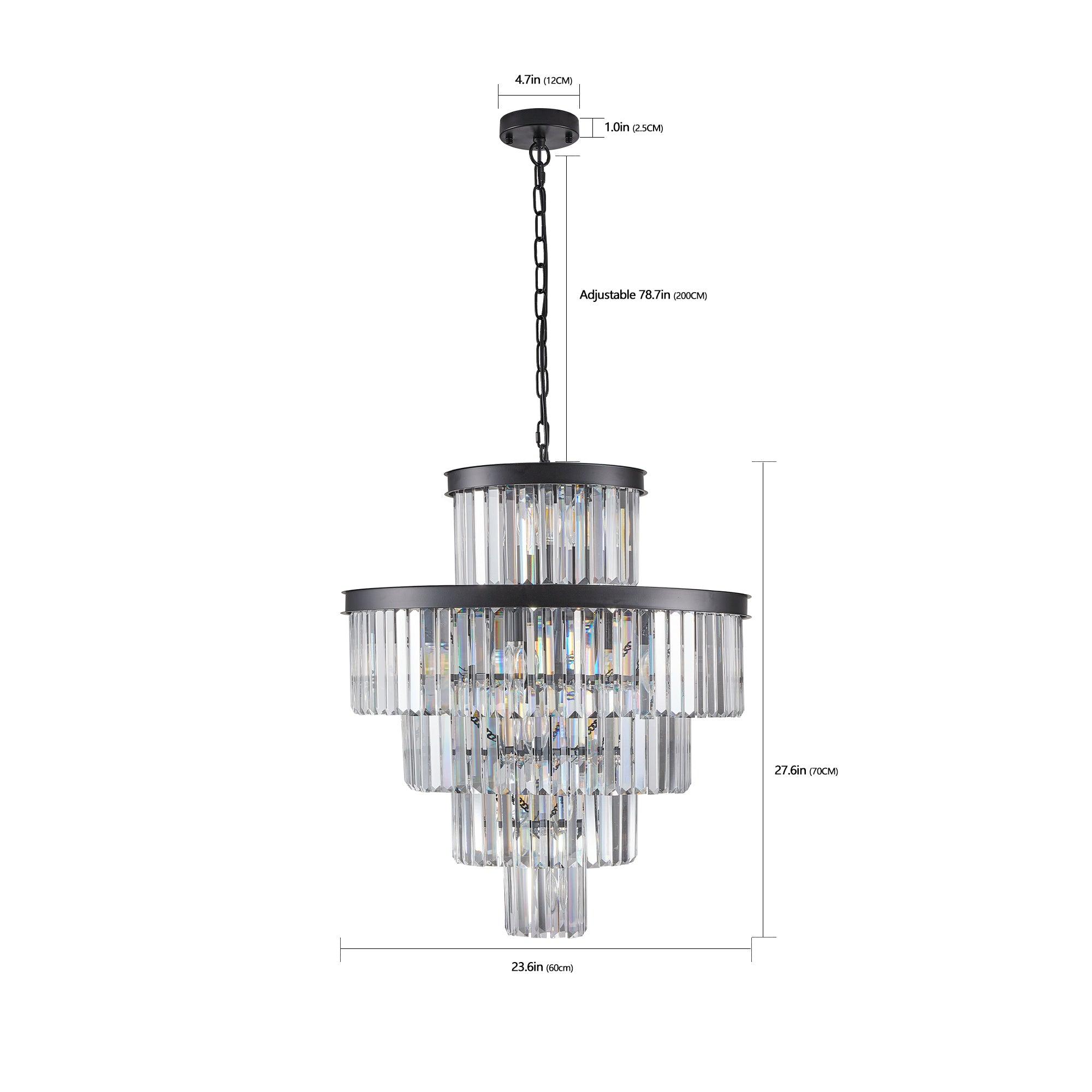 Elegant Black Crystal Chandelier - 23.6 Inch Modern Hanging Pendant Light Fixture for Dining Room, Bedroom & Living Room - Luxury Home Decor Lighting for Weddings, Parties & Interior Design
