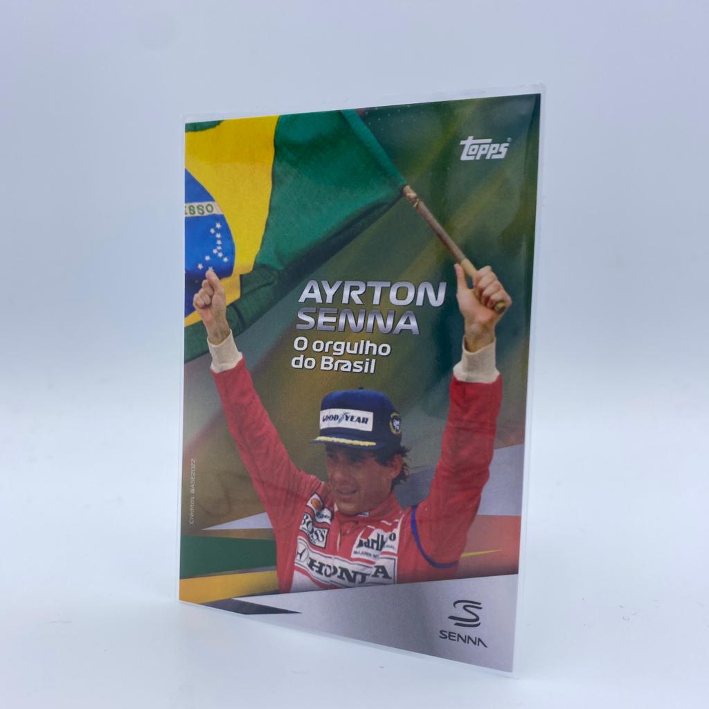 2022 Topps Formula 1 Brazilian Grand Prix Exclusive Ayrton Senna Flag, Cup & Champagne Set - Perfect for F1 Collectors, Race Day Celebrations and Motorsport Memorabilia Displays