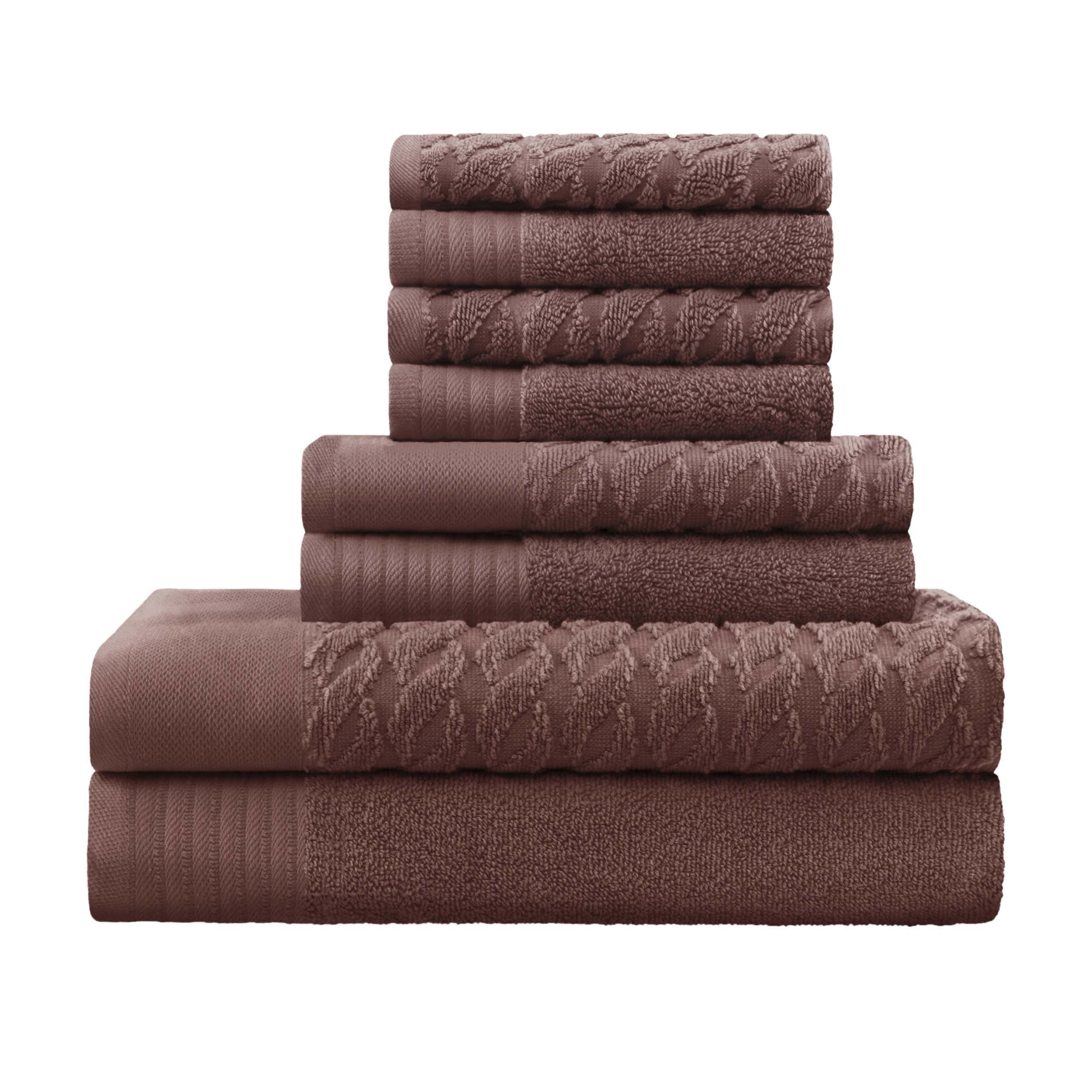 Premium 8-Piece Turkish Cotton Jacquard Herringbone & Solid Bath Towel Set - Ultra Soft & Absorbent for Spa, Bathroom & Luxury Home Use