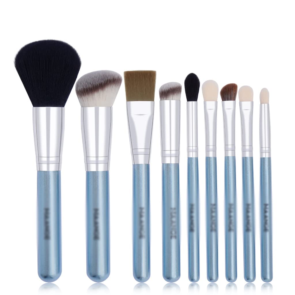 **LXXSH 9-Piece Professional Makeup Brush Set - Foundation, Powder, Blending, Blush & Eyeshadow Brushes - Soft Synthetic Fiber - Sky Blue (9pcs) - Perfect for Everyday Makeup & Travel**
