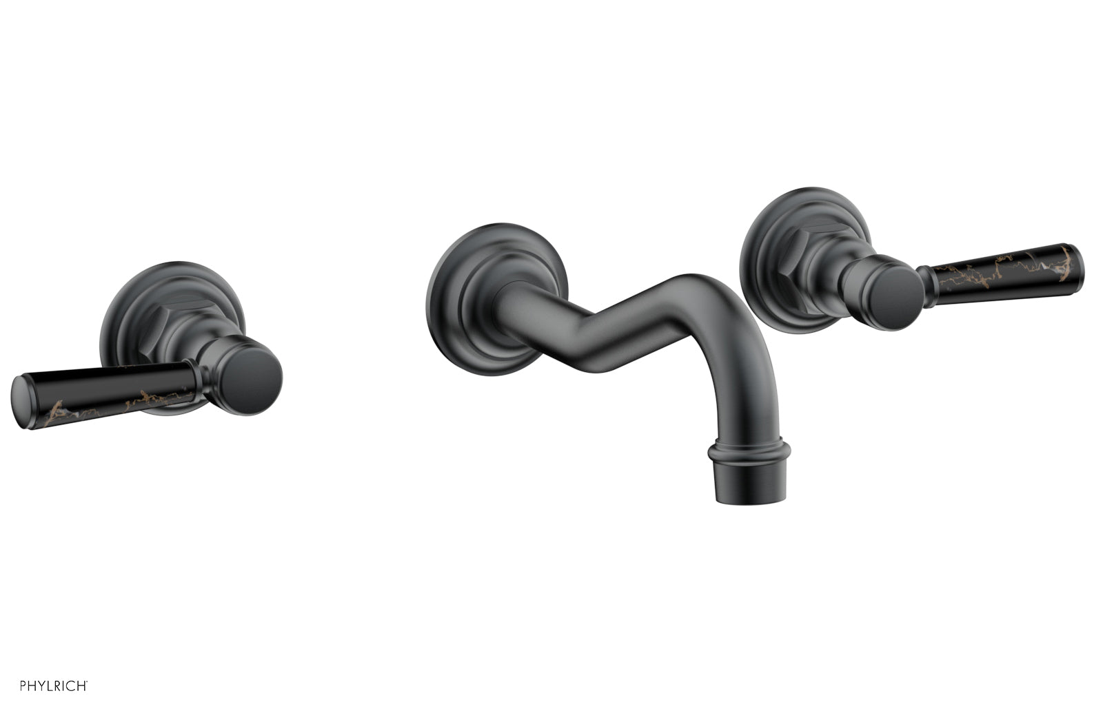 HENRI Wall Lavatory Set - Black Marble Lever Handles 161 13 | Modern Bathroom Faucet for Powder Room, Guest Bath & Luxury Home Decor