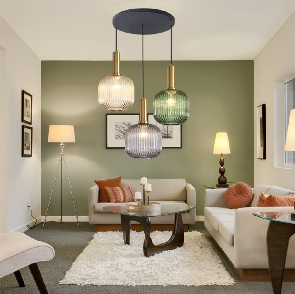 Vintage Adjustable 3-Light Pendant Lighting Fixture with Clear Glass Shade - Kitchen Island Hanging Light, Ceiling Mount for Living Room & Bedroom | Perfect for Dining Areas, Entryways and Home Decor