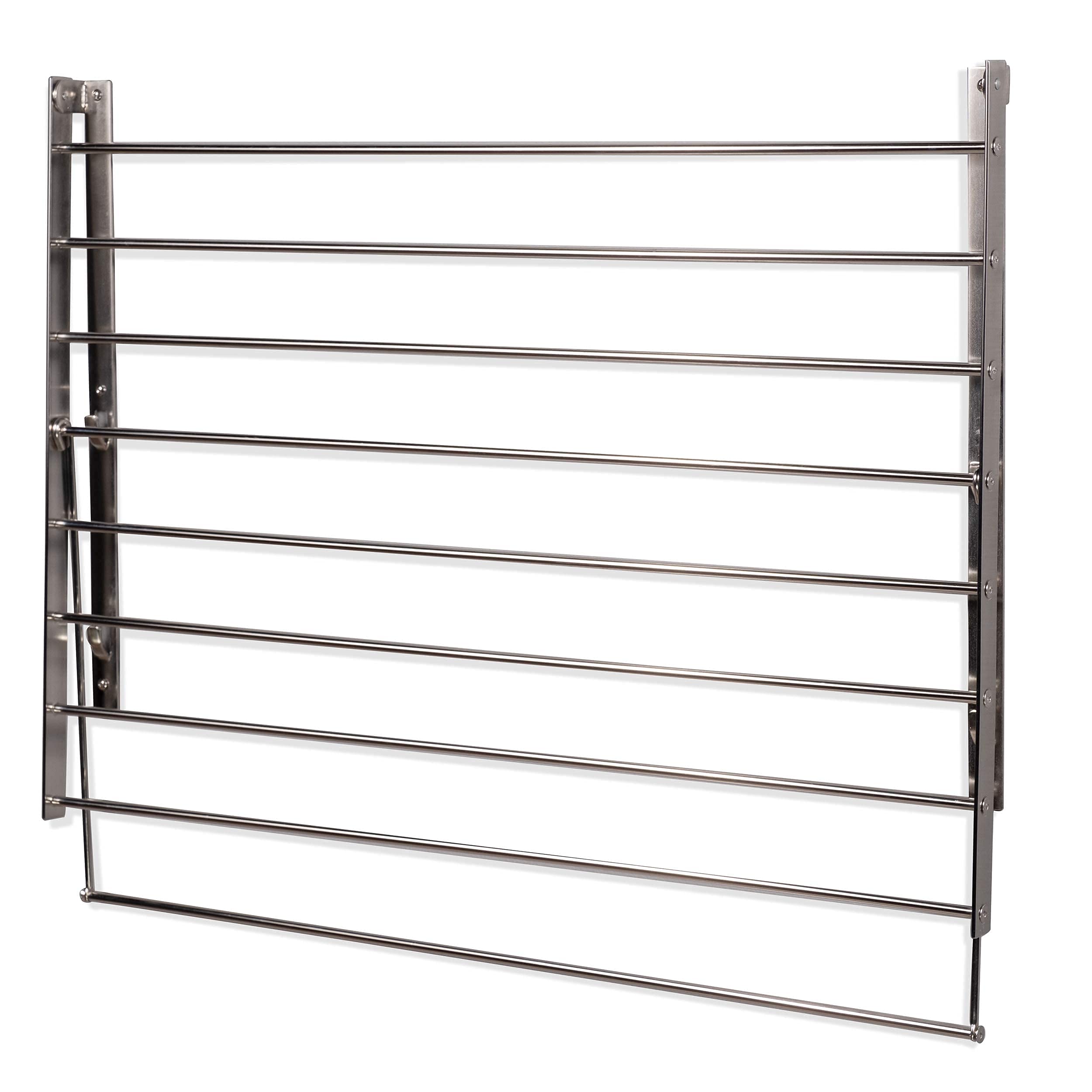 BrightMaison Wall Mount Clothes Drying Rack - Stainless Steel Laundry Organizer with 6.5 Yards Drying Capacity (Set of 2) - Space Saving Solution for Small Apartments, Bathrooms & Laundry Rooms