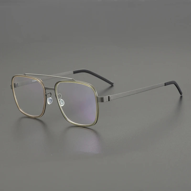 Stylish Unisex Black Titanium Square Double Bridge Eyeglasses Frame 9744 - Perfect for Work, Reading & Fashion Accessories