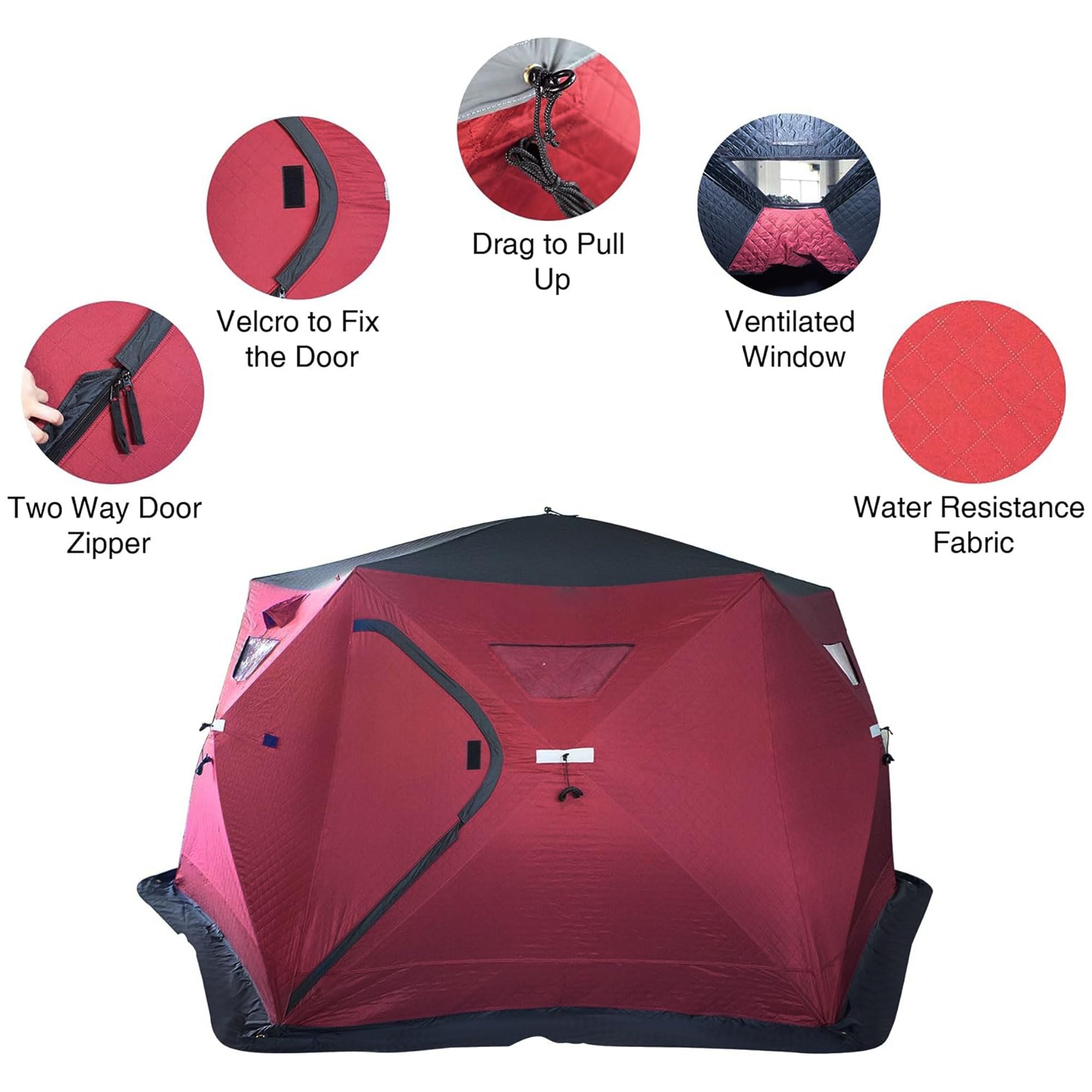 THUNDERBAY Ice Cube Series Pop-Up Hub-Style Ice Fishing Shelter - 68-112 Sq Ft Fishable Area, Portable 6-8 Person Ice Shanty for Winter Fishing | Perfect for Family Outings & Ice Fishing Adventures