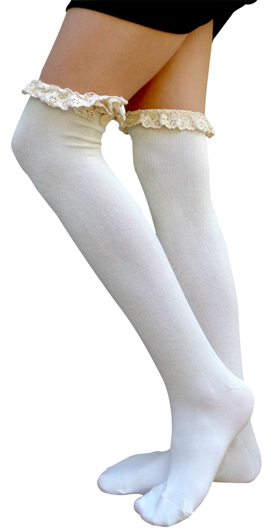 Elegant Lace Over The Knee Socks - Women's Knee High Stockings with Lace Trim - Perfect for Cosplay, Vintage Outfits & Winter Fashion