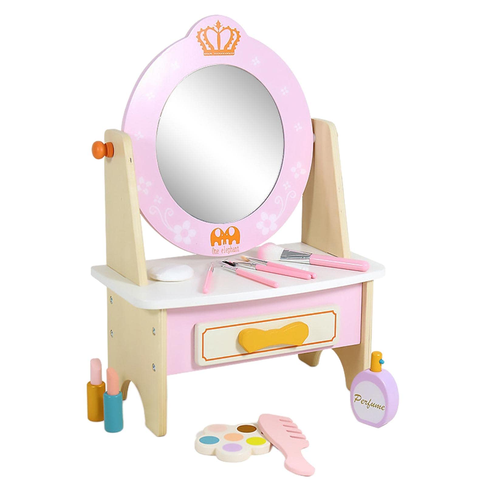 Wooden Princess Vanity Table with Mirror & Makeup Accessories - Role Play Educational Toy for Toddlers & Kids - Pretend Play Dress Up Set for Girls - Perfect for Birthday Gifts & Imaginative Playtime