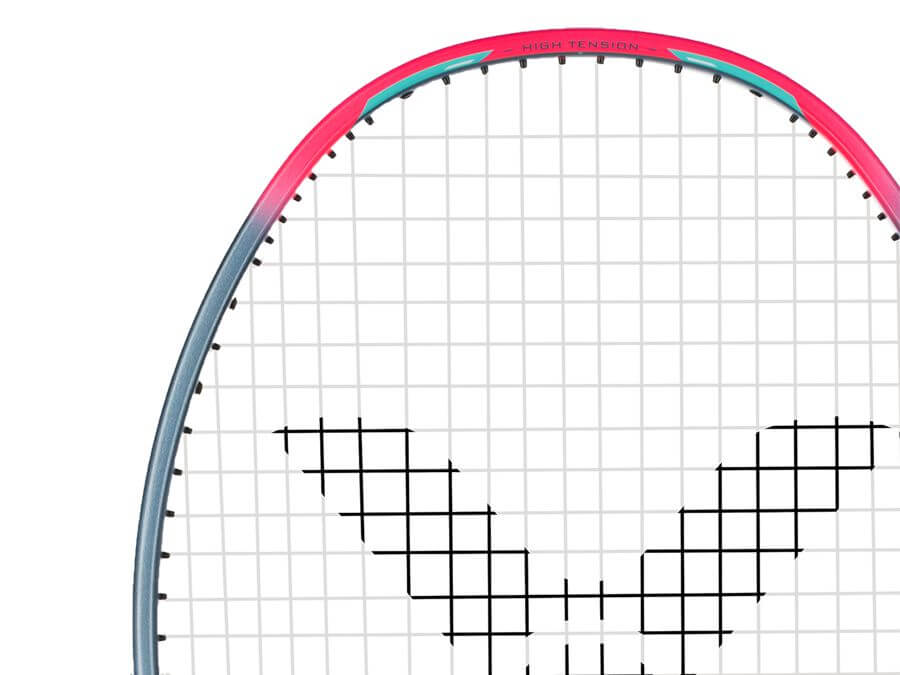 Victor Thruster K Hammer Light Badminton Racket - Pre-Strung Carbon Fiber Badminton Racquet for Speed & Power (Grey/Pink) - Perfect for Competitive Play & Training Sessions