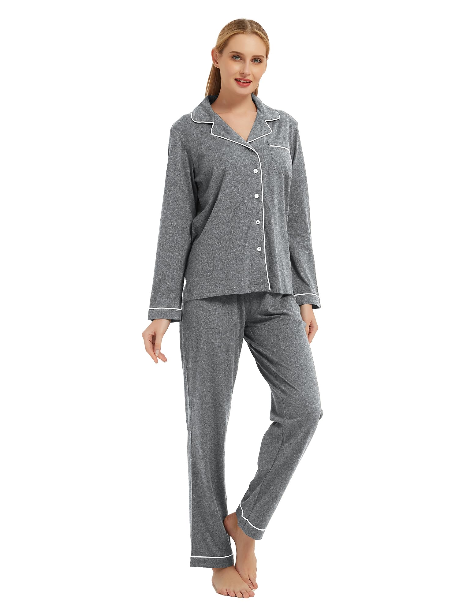 Soft Cotton Pajama Set for Women - Long Sleeve Sleepwear & Lounge Outfit for Home Comfort