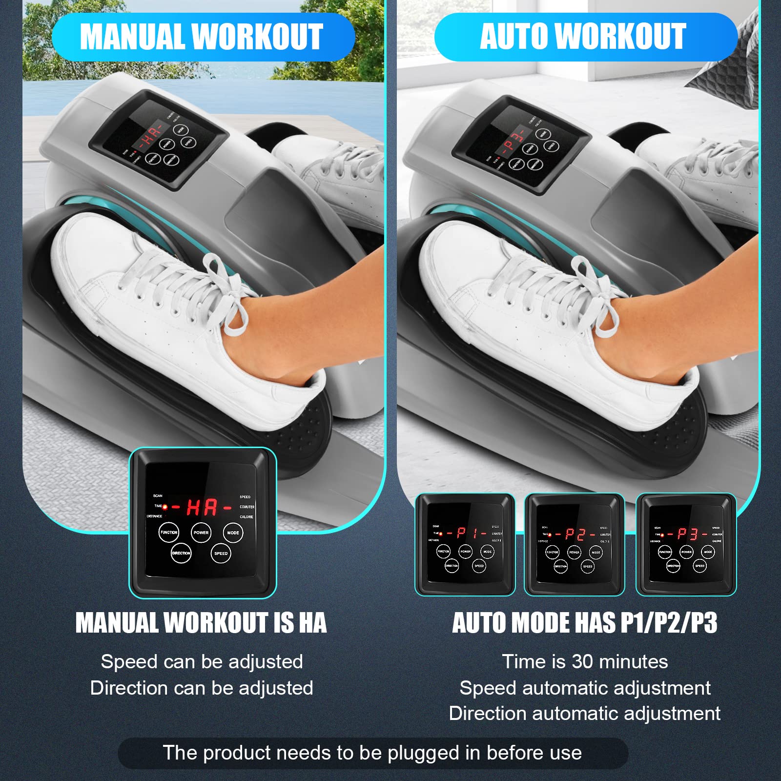 ANCHEER Under Desk Elliptical Machine - Portable Leg Exerciser for Home & Office Use with LCD Monitor, Remote Control & Massage Pedals | Ideal for Seniors, Sedentary Workers & Physical Therapy | Compact Seated Workout Equipment for Small Spaces