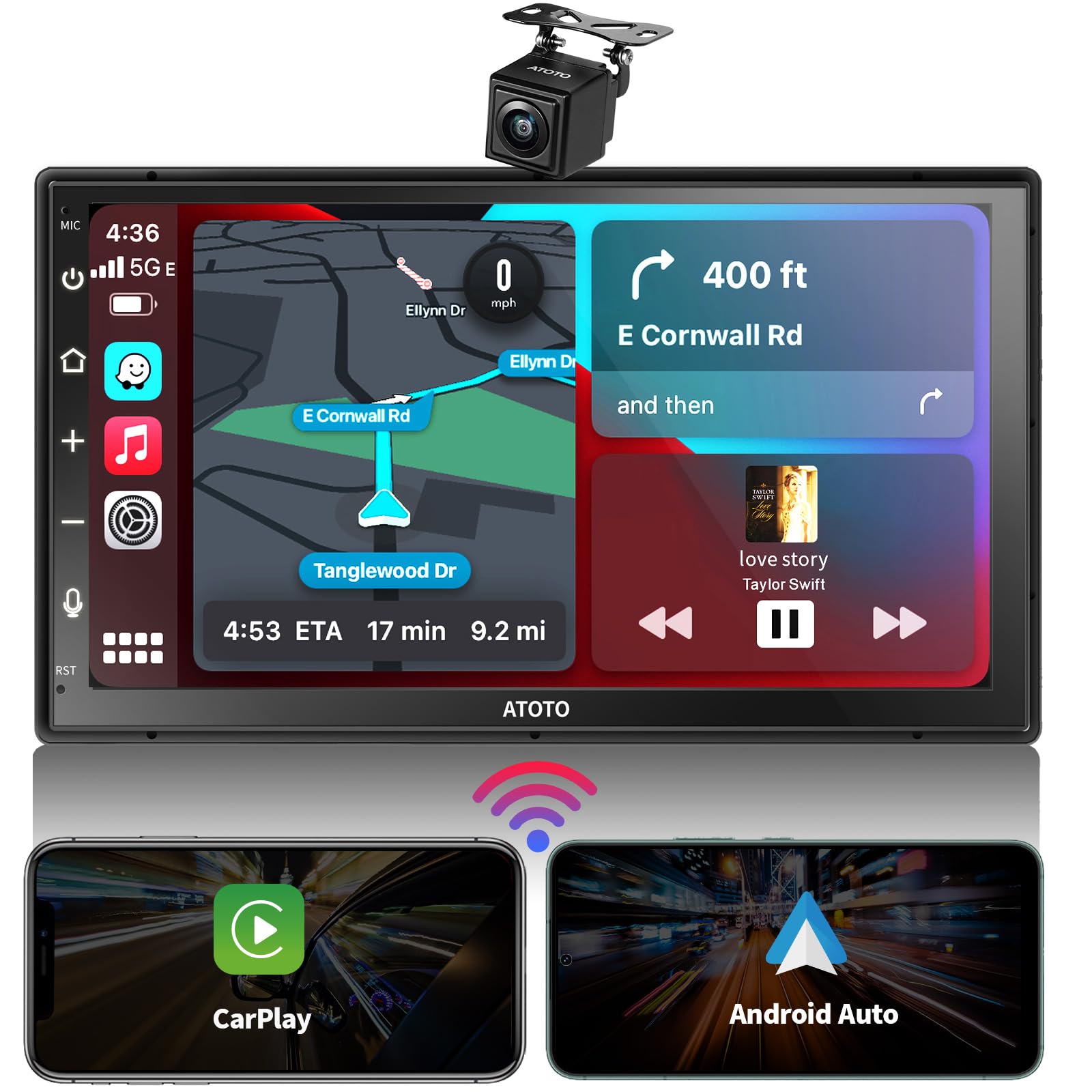 ATOTO 7-Inch Full Touchscreen Double DIN Car Stereo with Wireless CarPlay & Android Auto, Bluetooth, MirrorLink, HD Rearview Camera, Quick Charge - Perfect for Modern Vehicles & Road Trips (Model F7G2B7WES01)