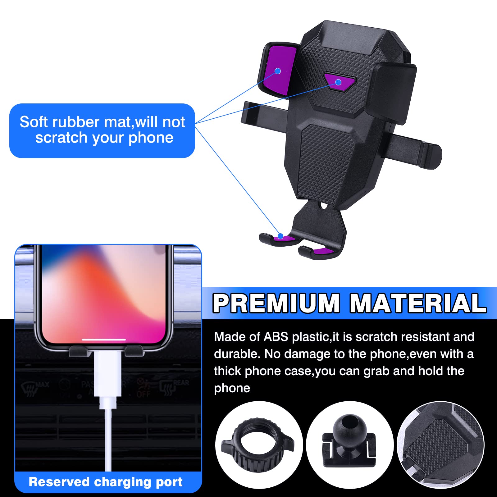 Karltys Universal Car Phone Holder Mount for Toyota Highlander 2020-2023 - Black - Compatible with iPhone & Android Phones 4.7-7 Inch - Hands-Free Driving, GPS Navigation & Safe Road Trip Accessory