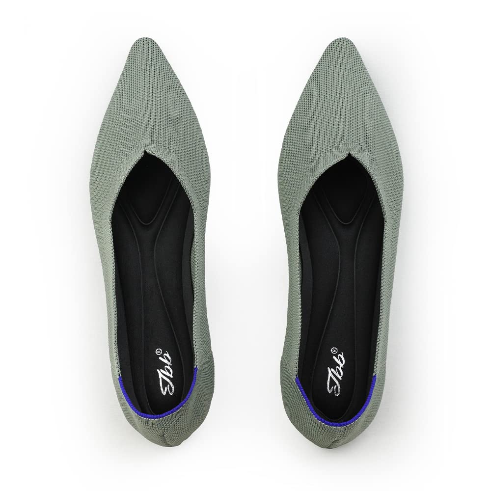 JBB Women's Pointed Toe Ballet Flats - Knit Slip On Loafers with Low Wedge for Walking | Comfortable Casual Dress Shoes for Work, Office & Everyday Wear