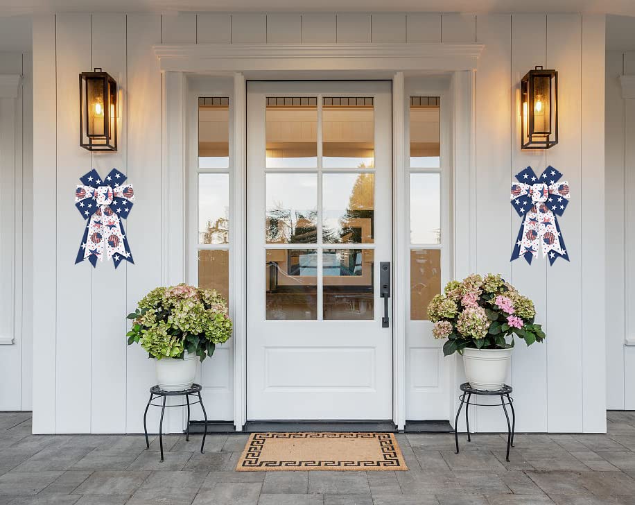 4th of July Wreath Bows - Patriotic American Flag Burlap Bows for Front Door & Memorial Day Decor