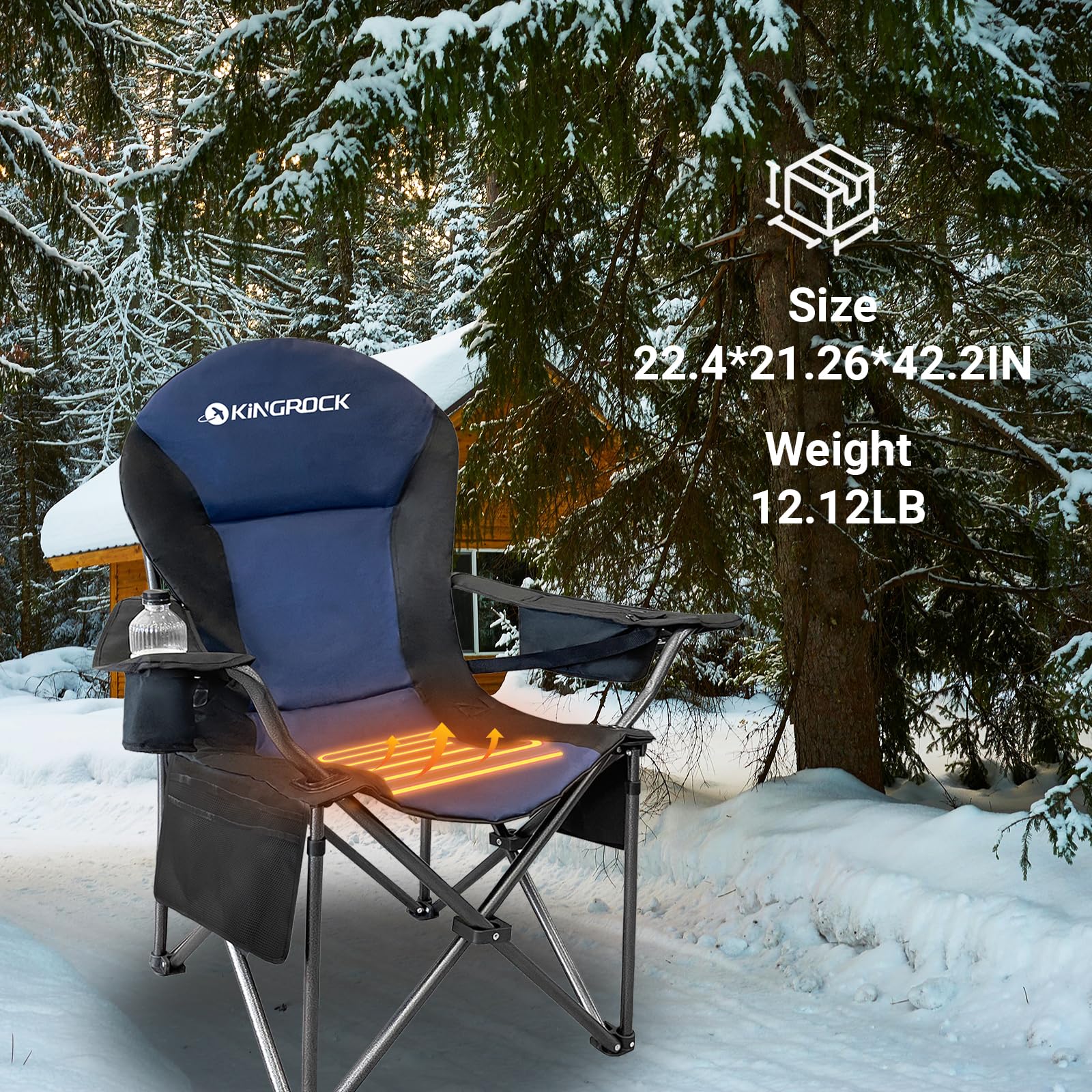 KINGROCK Oversized Heavy Duty Camping Chair with Lumbar Support - Portable Folding Chair with Padded Armrests, Built-in Cooler Bag & Cup Holder - Perfect for Outdoor Camping, Beach, Picnics, Backyard & Tailgating