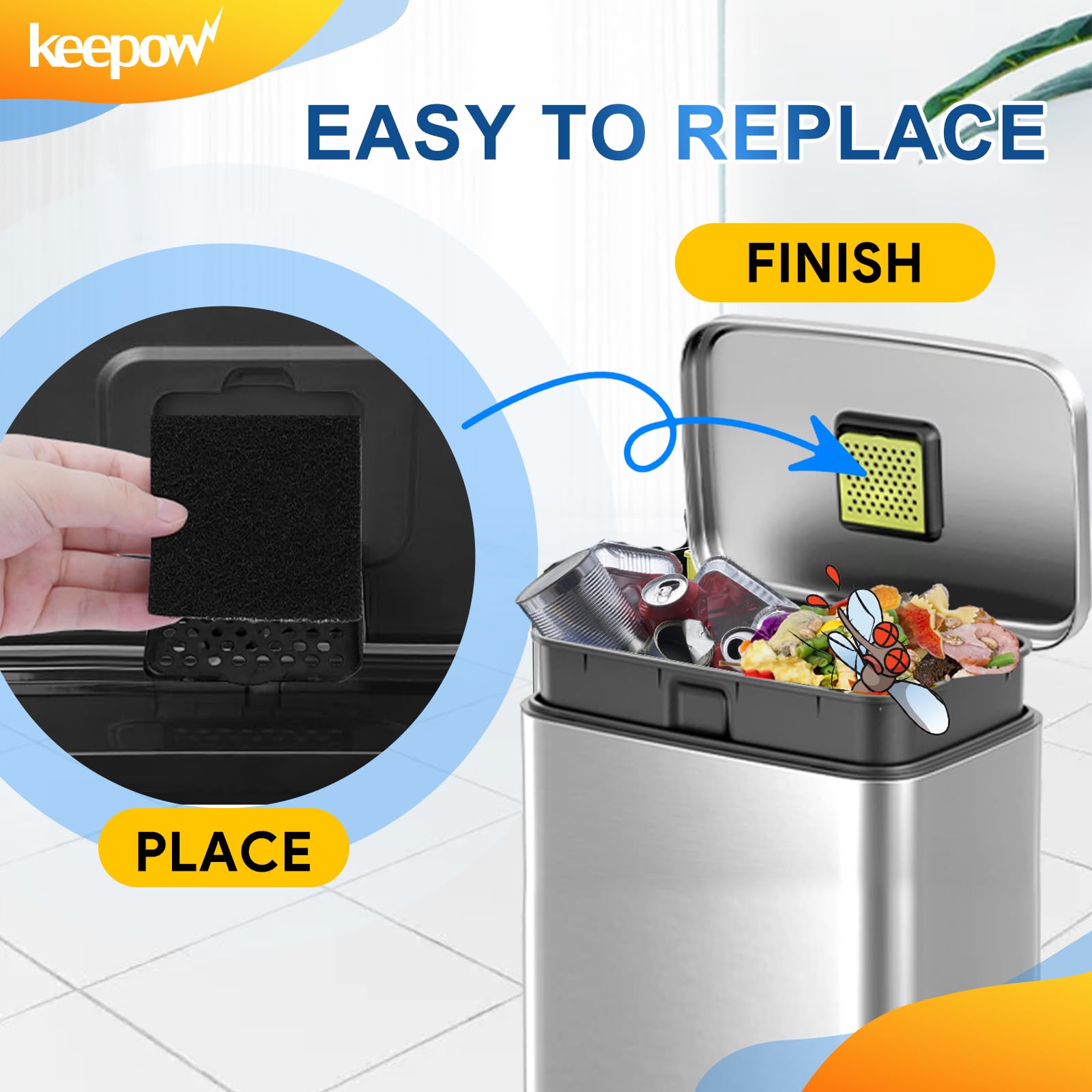 KEEPOW 8 Pack Activated Charcoal Trash Can Deodorizer - Odor Eliminator for EKO Trash Can, Kitchen Compost Bin & Indoor Garbage Cans | Long-Lasting Freshness for Home, Office & RV Use