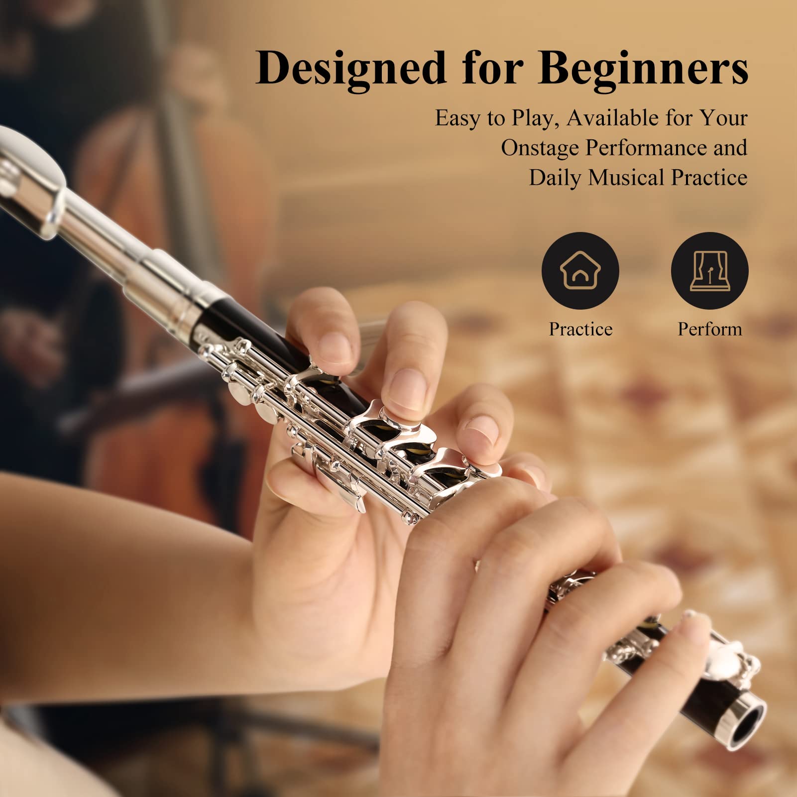 Eastar EPC-3S Silver Plated C Key Piccolo Flute for Beginners - Resin Body with Hard Case, Cleaning Kit & Gloves | Perfect for School Band, Music Lessons & Practice Sessions