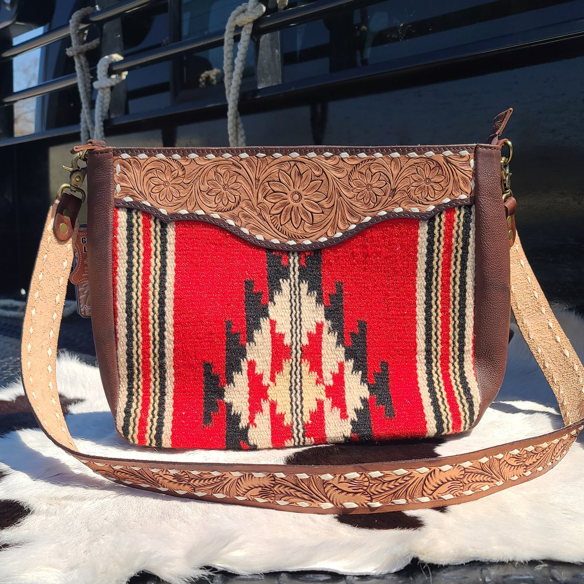 Authentic American Darling Red Aztec Bag - Handmade Boho Crossbody Purse for Women | Perfect for Festivals, Travel & Everyday Use