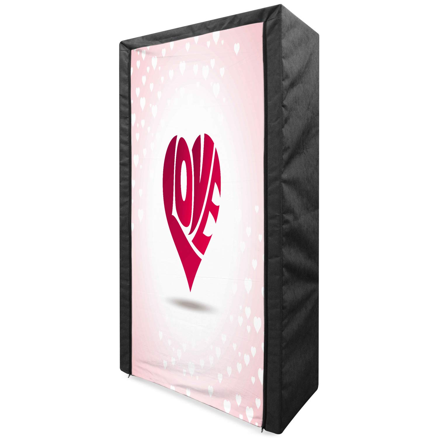 Ambesonne Love Portable Fabric Wardrobe with Heart Pattern - Vintage Inspired Clothing Organizer with Shelves, 33.5 Inch, Pale Pink Red White - Perfect for Valentine's Day Decor, Bedroom Storage & Closet Organization