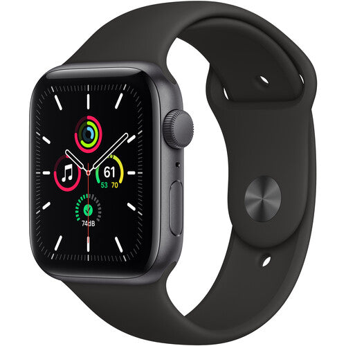 Apple Watch SE (GPS) 44mm Space Gray Aluminum Case with Black Sport Band - Smart Watch for Fitness Tracking, Notifications & Calls - Perfect for Running, Workouts & Daily Use