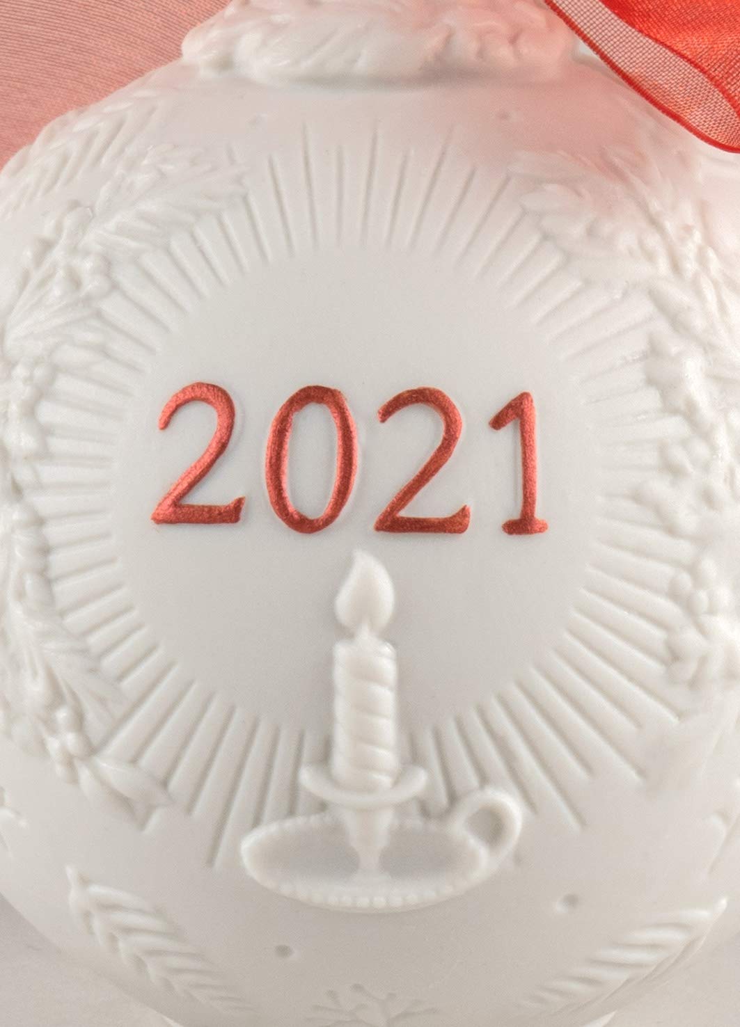 LLADRÓ 2021 Red Porcelain Christmas Ornament Ball - Handcrafted Holiday Decoration for Tree, Mantel & Festive Home Decor