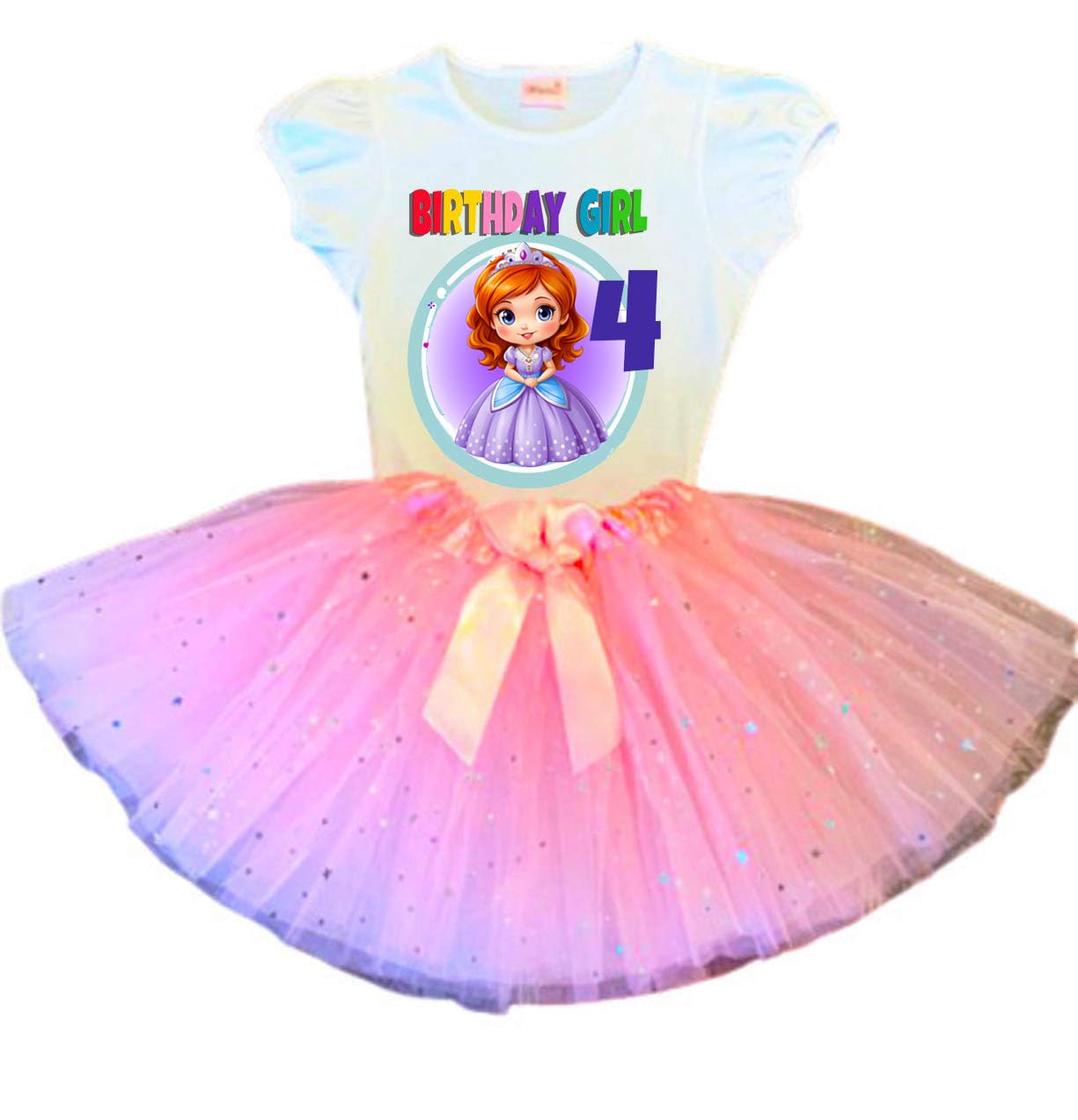 Personalized Sofia Birthday Dress & Tutu Outfit - Pink Party Dress for 4th Birthday - Fast Shipping | Perfect for Birthday Photos, Special Celebrations & Princess-Themed Parties