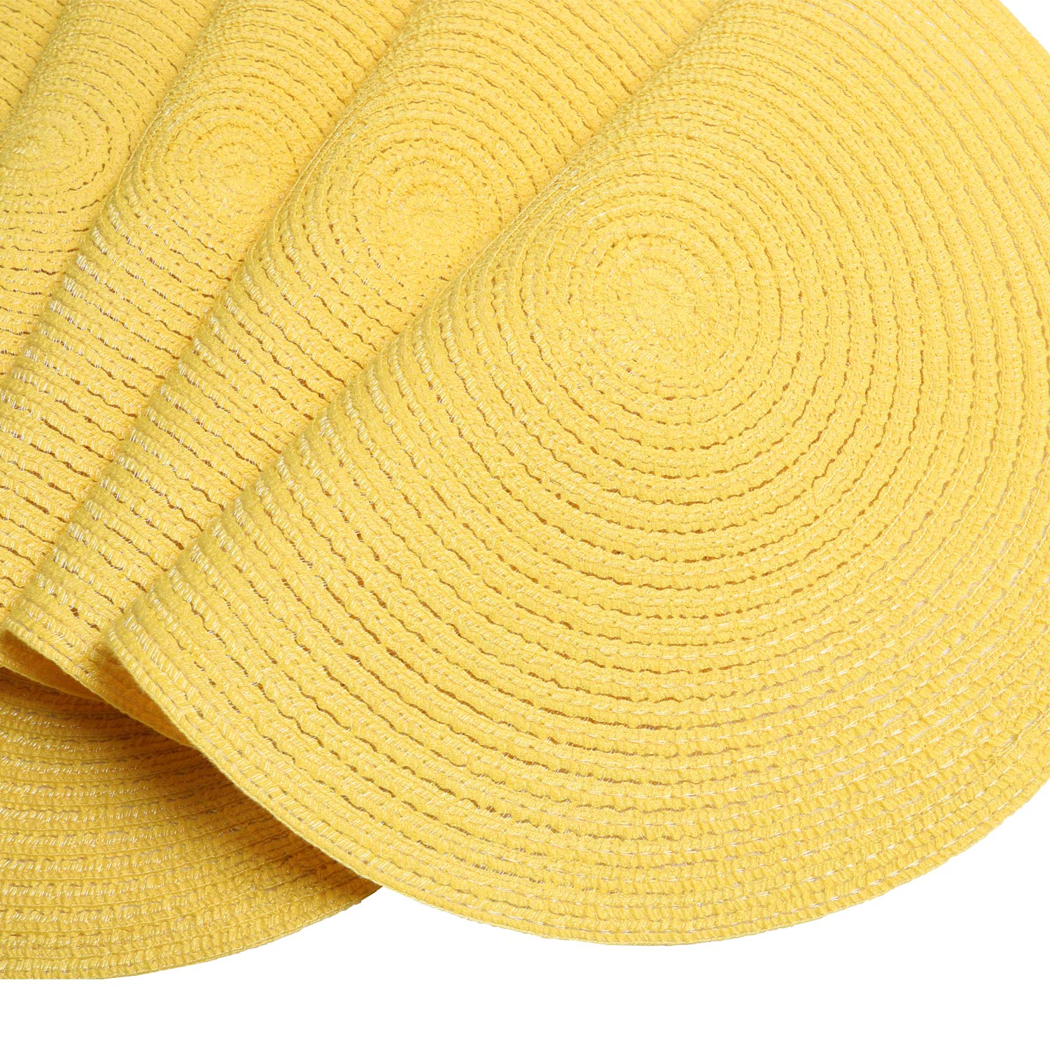 SHACOS 4-Pack Round Braided Placemats - Washable & Durable Table Mats for Kitchen, Dining, Home Decor - Perfect for Wedding, Party, Everyday Use (Yellow)
