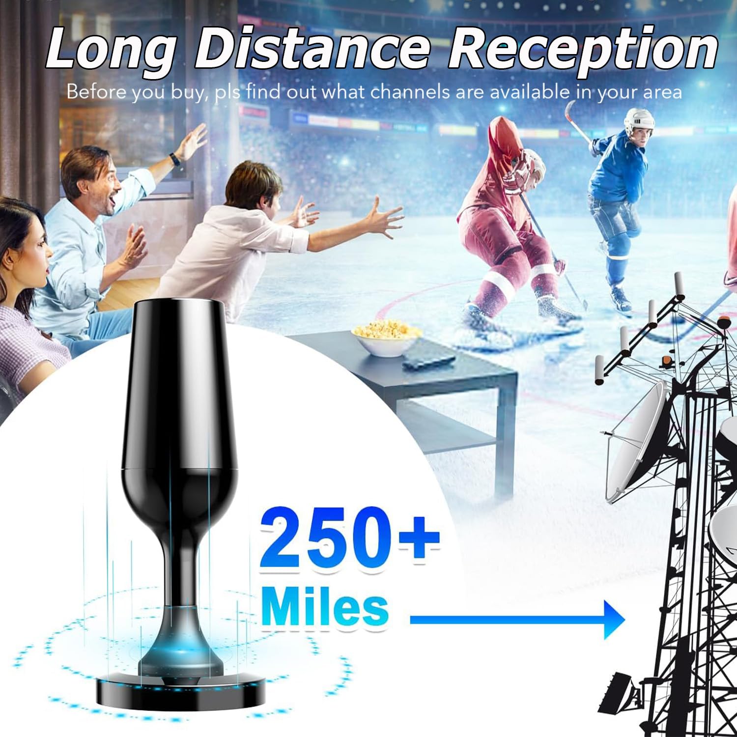 2025 Digital TV Antenna Indoor for Smart TV - 250+ Miles Long Range Reception with Strong Magnetic Base - Supports 4K 1080P Local Channels - Includes 10FT Coax Cable - Perfect for Home, Apartment, RV & Office Use