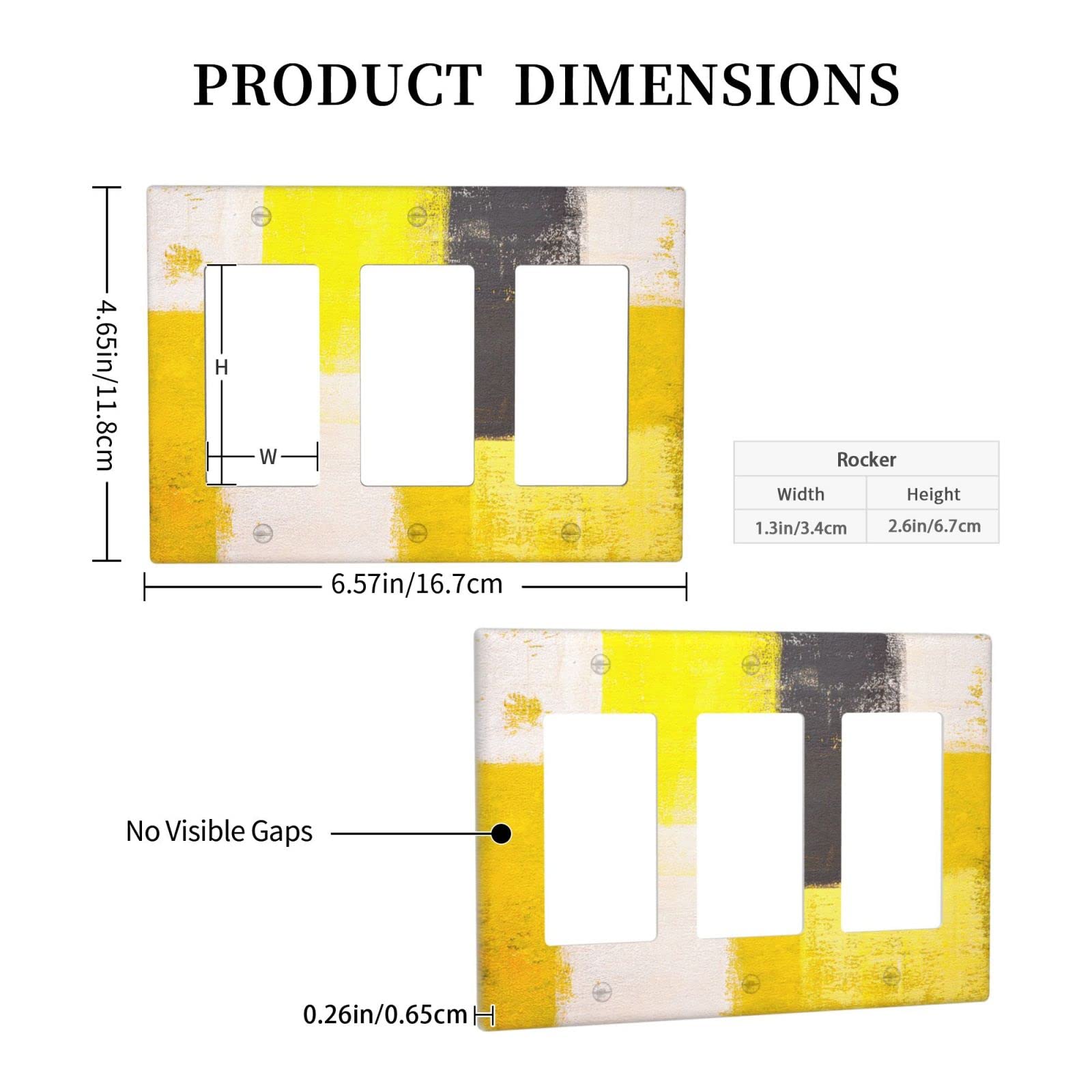Abstract Beige Yellow Grey Triple Rocker Light Switch Cover - Decorative 3 Gang Wall Plate for Home & Office - Funny Lightswitch Faceplate 4.50 x 6.38 Inch - Perfect for Living Room, Bedroom, Kitchen Decor