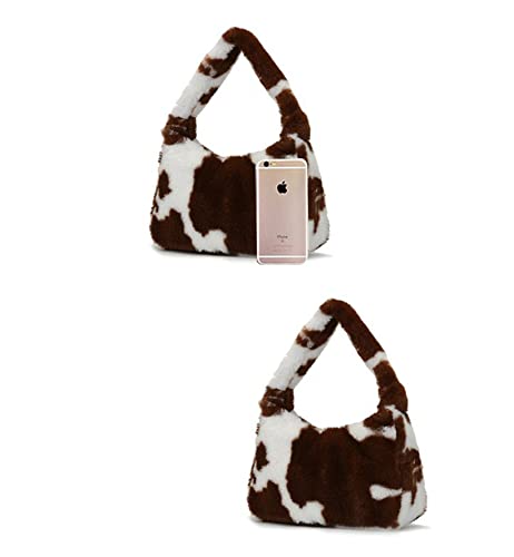 Women's Fluffy Faux Fur Cow Print Shoulder Bag - Stylish Clutch Purse with Zipper Closure, Underarm Handbag & Satchel Tote for Parties, Date Night and Casual Outings