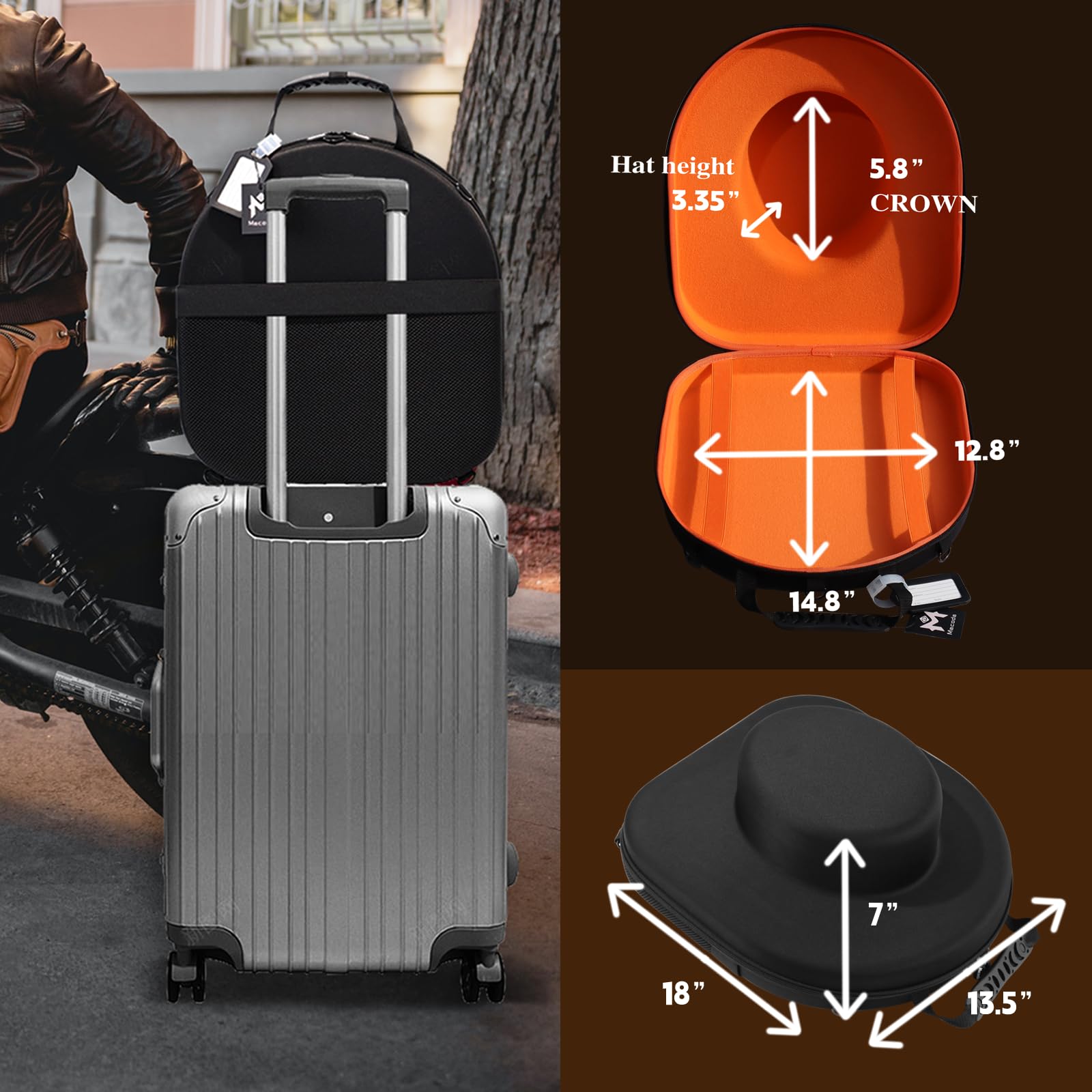 Travel Hat Holder with Tablet Pocket - Portable Hat Storage Case for Men & Women, Protects up to 2 Hats - Includes Carrying Handle, Shoulder & Luggage Strap (Orange) - Perfect for Airplane, Road Trips & Outdoor Adventures