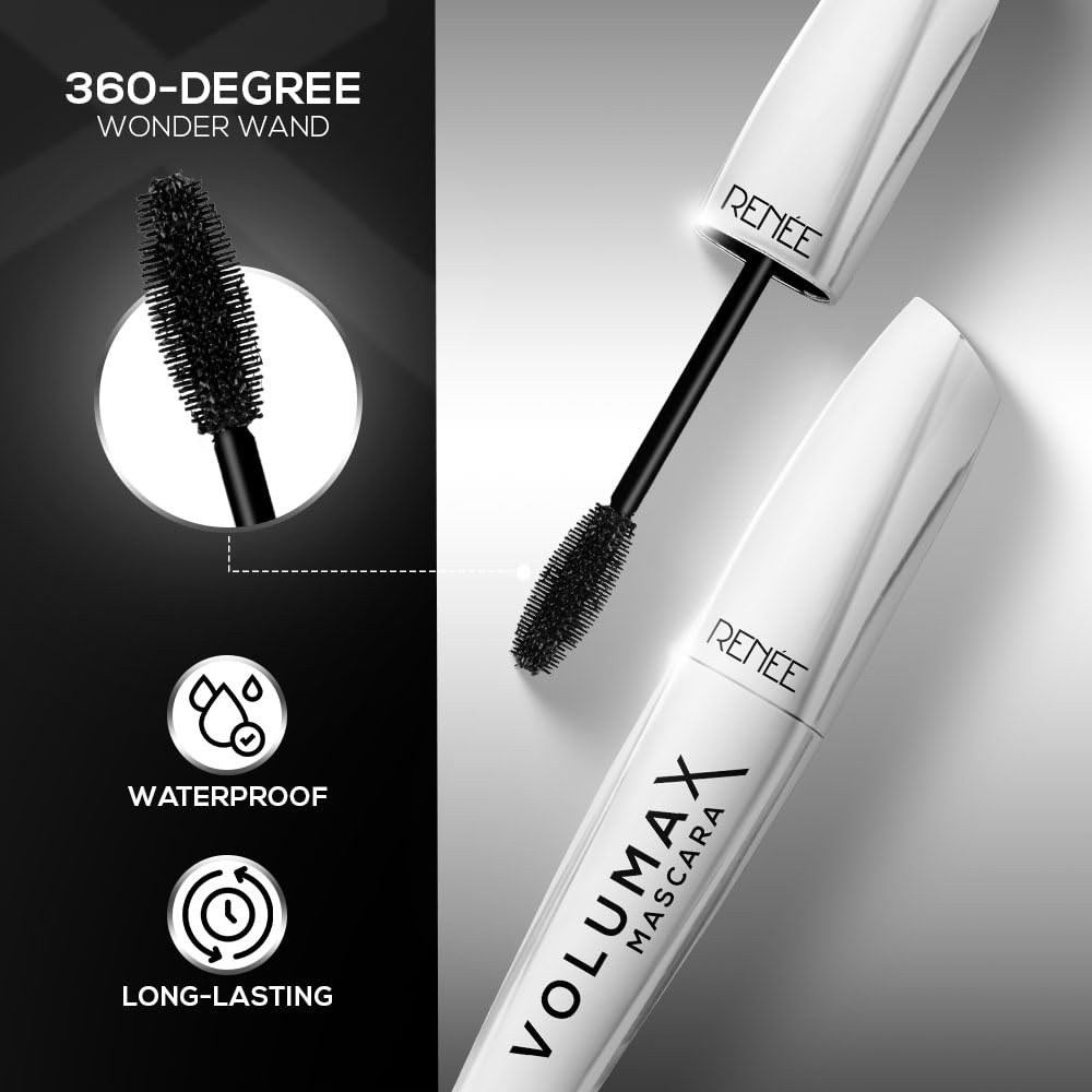 RENEE Volumax Mascara Black 10ml - Quick Drying Waterproof Mascara for Long Lasting Volume & Length | Weightless Formula with Intense Color | 360° Clump-Free Brush | Perfect for Day to Night Wear, Special Occasions & Photography