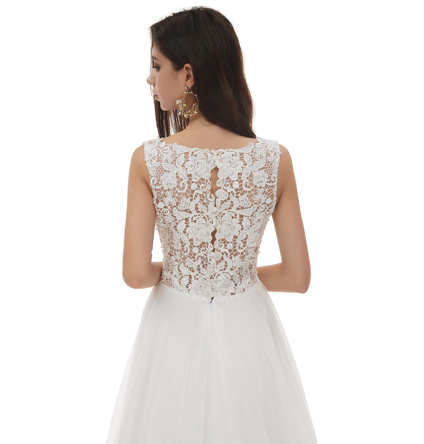 Elegant Women's V-Neck Beaded Lace Applique Wedding Dress for Beach Bridal, Boho Chic Summer Ceremony & Photoshoot