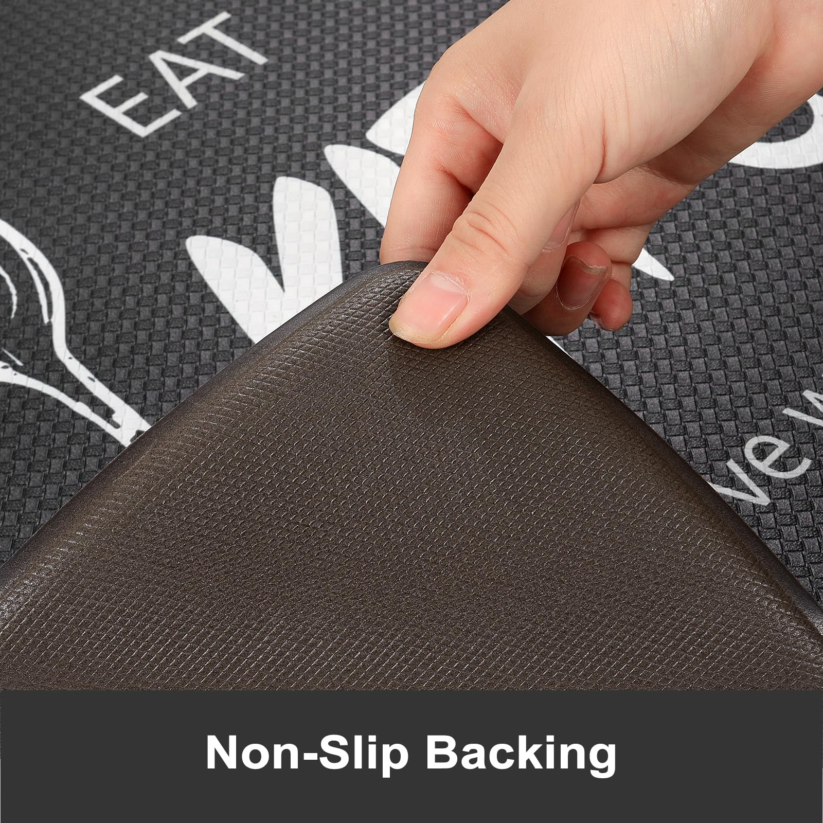 KIMODE Anti-Fatigue Kitchen Mats Set of 2 - Non-Slip Waterproof Farmhouse Style Floor Rugs with Ergonomic Cushioning for Comfortable Standing - Perfect for Home Kitchen, Laundry Room, Office, Sink Area & Under Desk (Black)