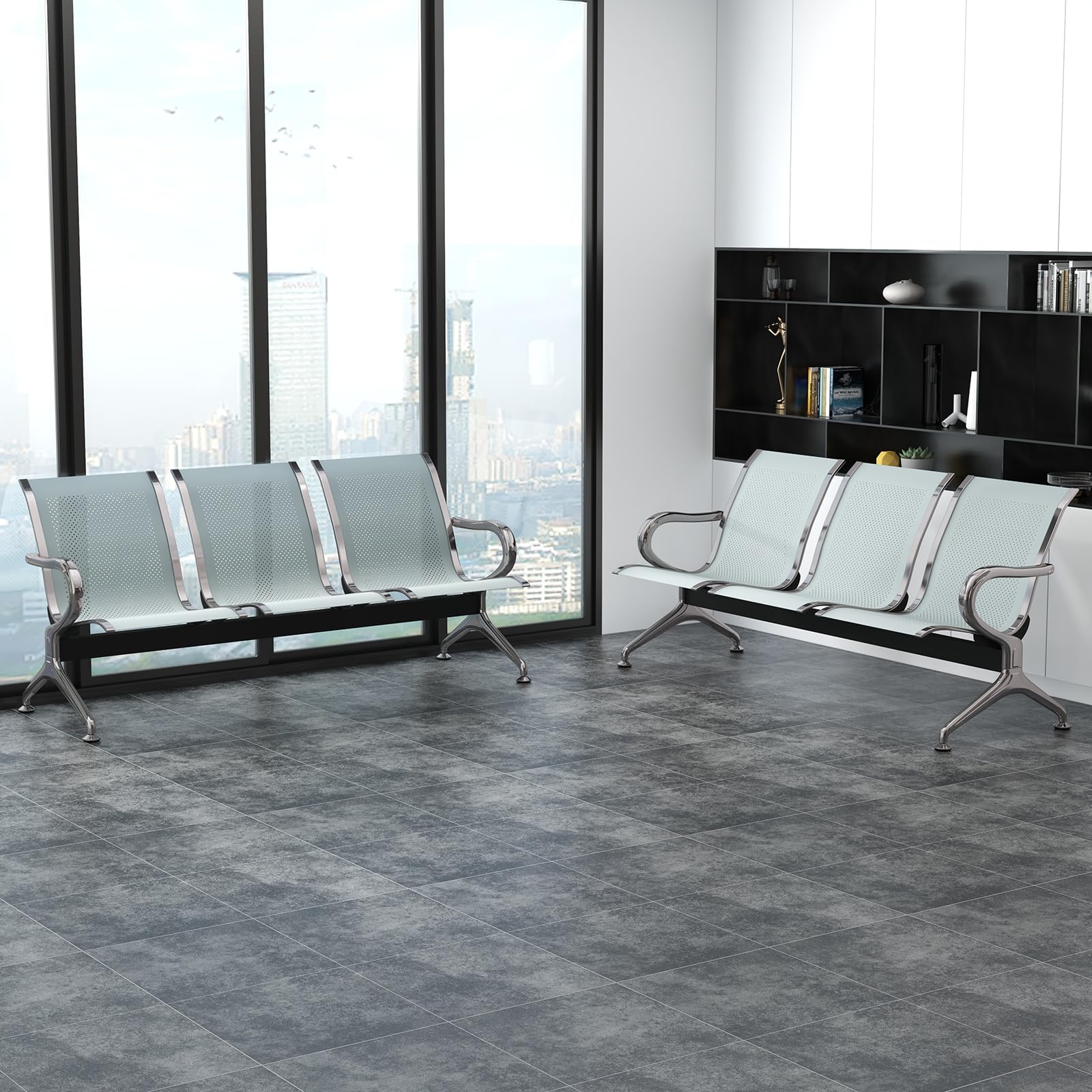 Kinsuite 2-Piece Waiting Room Chair Set - 3-Seat Reception Bench for Office, Airport, Bank & Hospital | Durable Guest Chairs for Business Waiting Areas | Silver Metal Frame | Perfect for Lobbies, Clinics and Corporate Spaces
