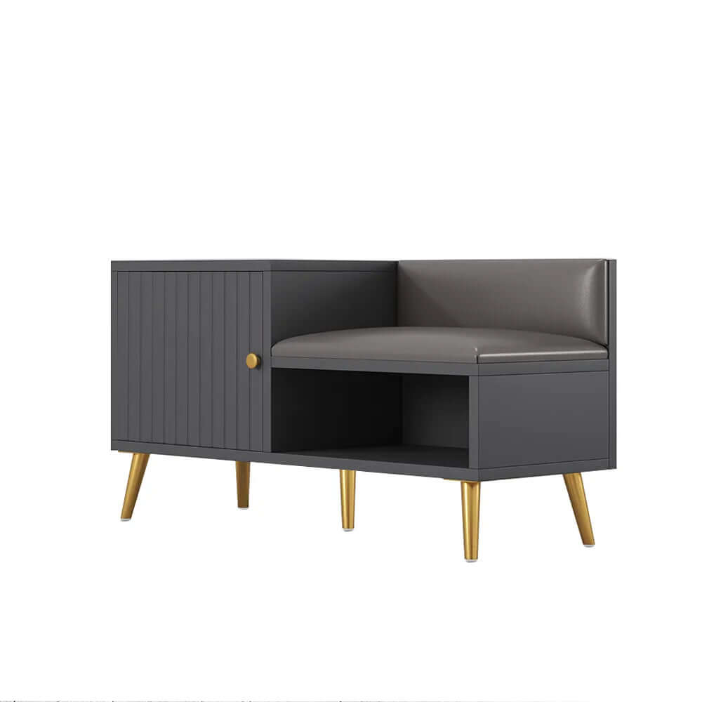 Modern White Upholstered Shoe Storage Bench with Cabinet & Shelf - Entryway Organizer for Hallway, Bedroom or Mudroom - Space Saving Shoe Rack with Seat