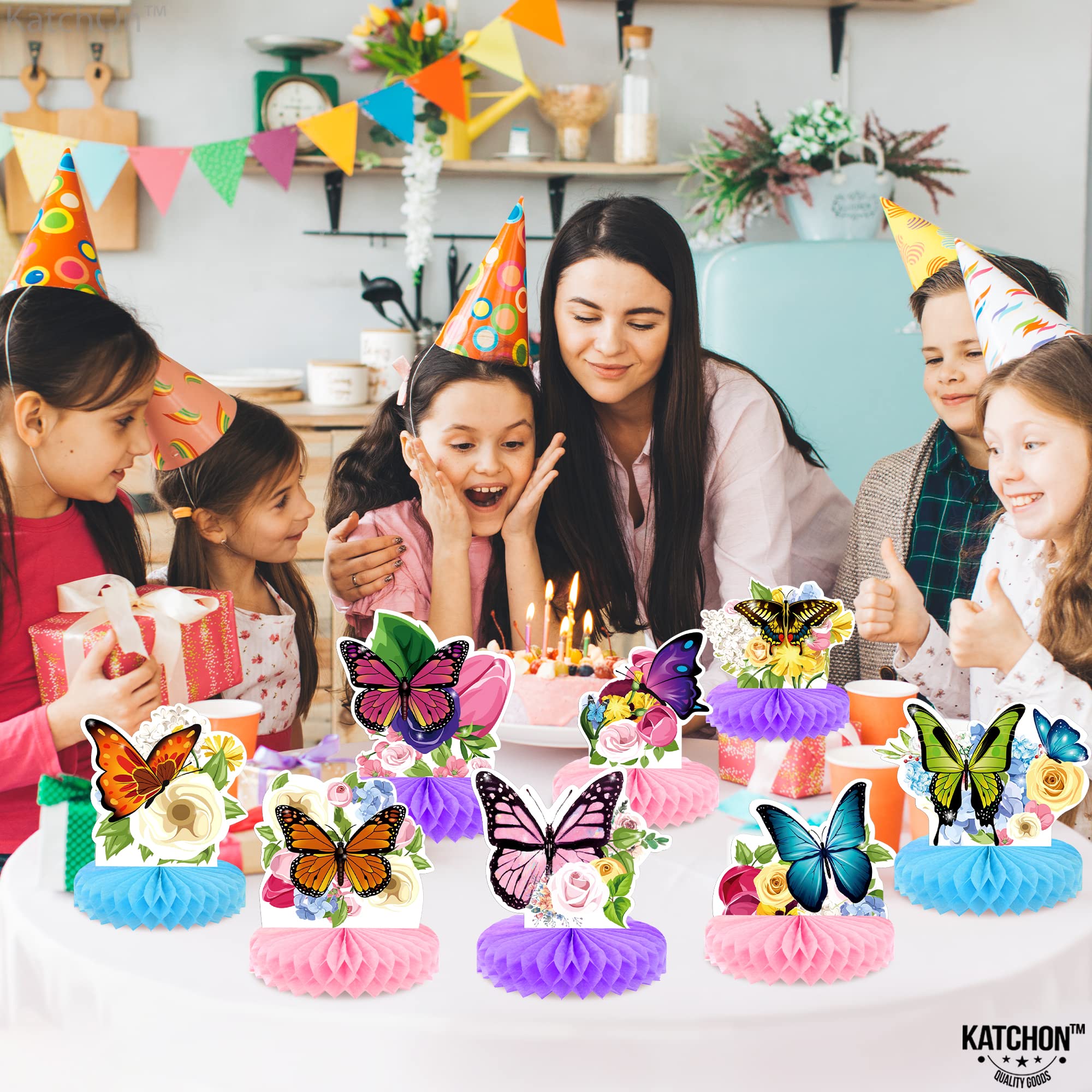 KatchOn 8-Pack Large Honeycomb Butterfly Table Centerpieces - Elegant Party Decor for Birthday, Wedding, Baby Shower | Perfect for Table Decorations, Wall Hangings & Event Backdrops