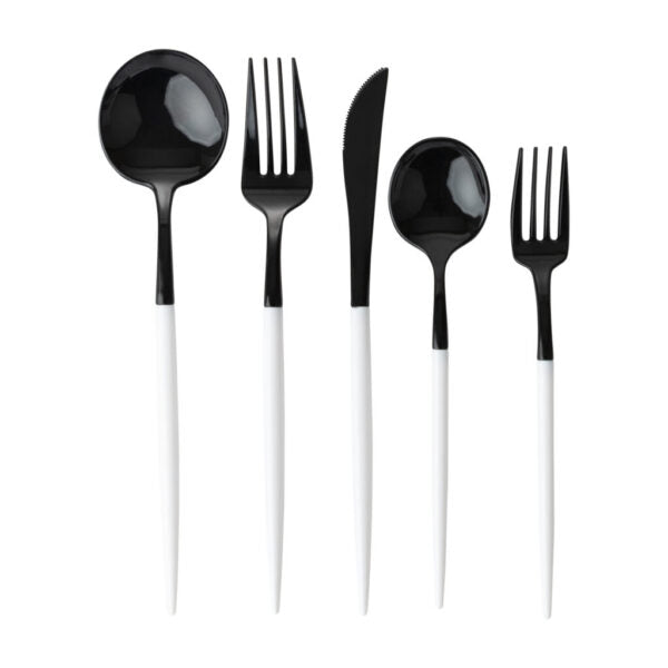 Premium 40-Piece Black and White Flatware Set - Service for 8 - Elegant Dinnerware for Formal Dining, Wedding Registry & Holiday Entertaining