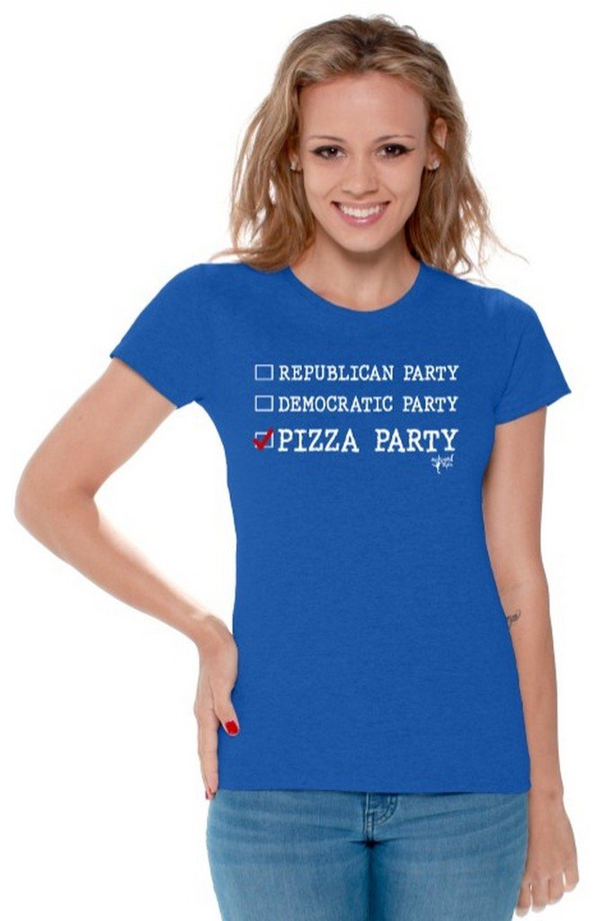Awkwardstyles Women's Political Humor T-Shirt - Funny Republican vs Democratic Pizza Party Graphic Tee in White | Great for Election Season, Political Events & Casual Wear