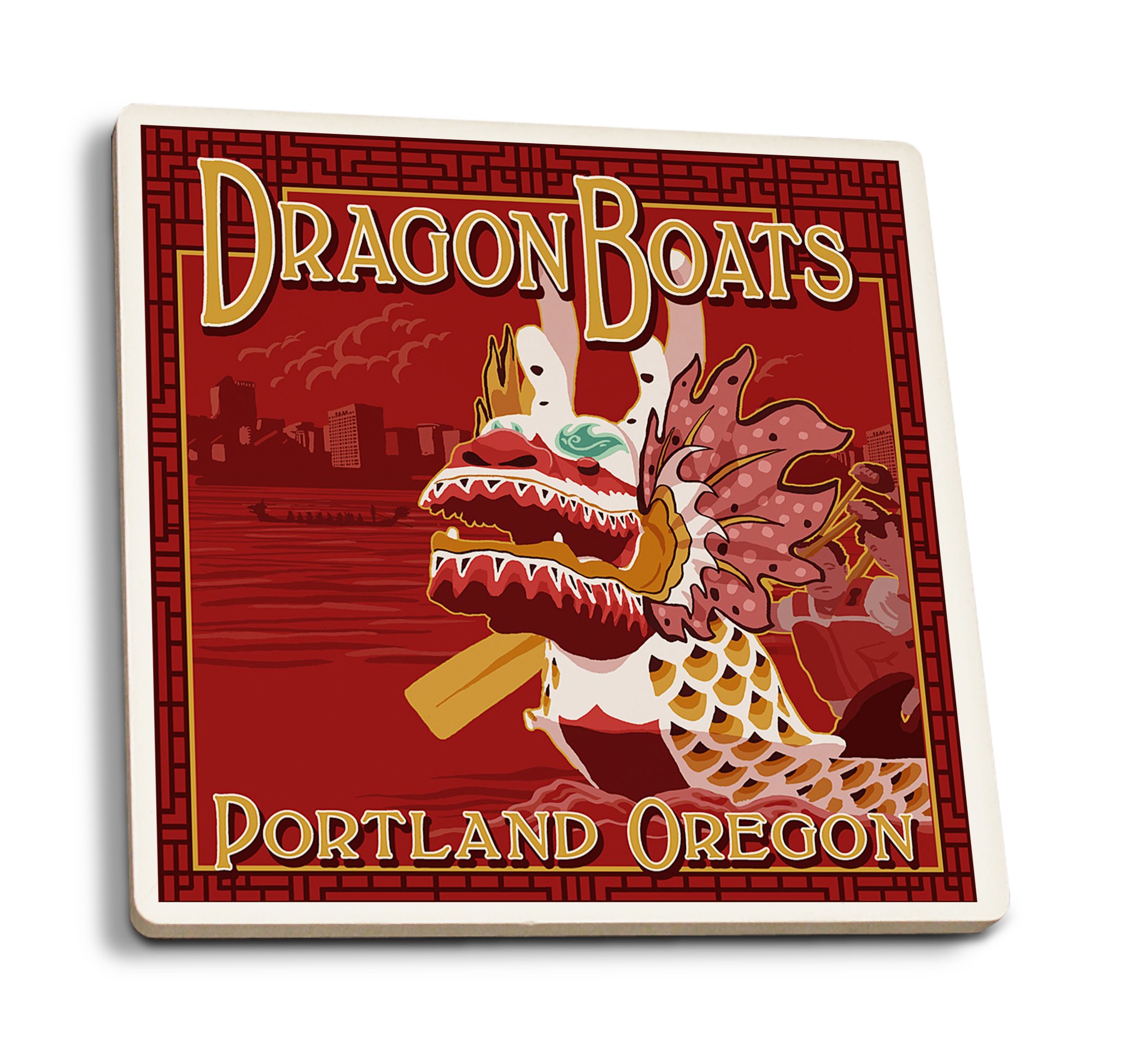 Portland Oregon Dragon Boats Absorbent Ceramic Coasters Set of 4 - Cork Backed Kitchen & Dining Table Decor - Perfect for Coffee Tables, Office Desks, and Home Bar Protection