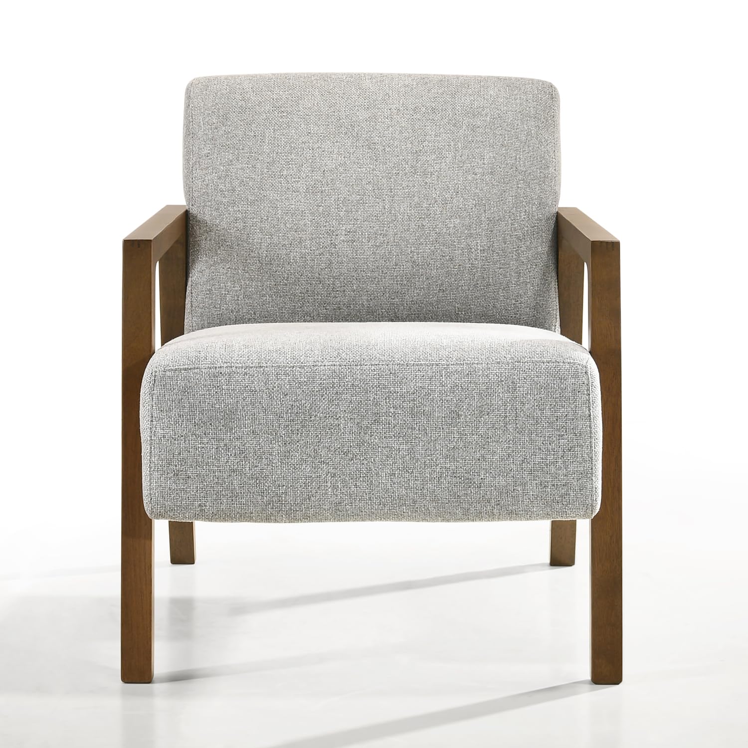 Fletcher Solid Wood & Fabric Upholstered Lounge Accent Chair - Grey Modern Living Room Chair for Home Office, Reading Nook & Cozy Sitting Area