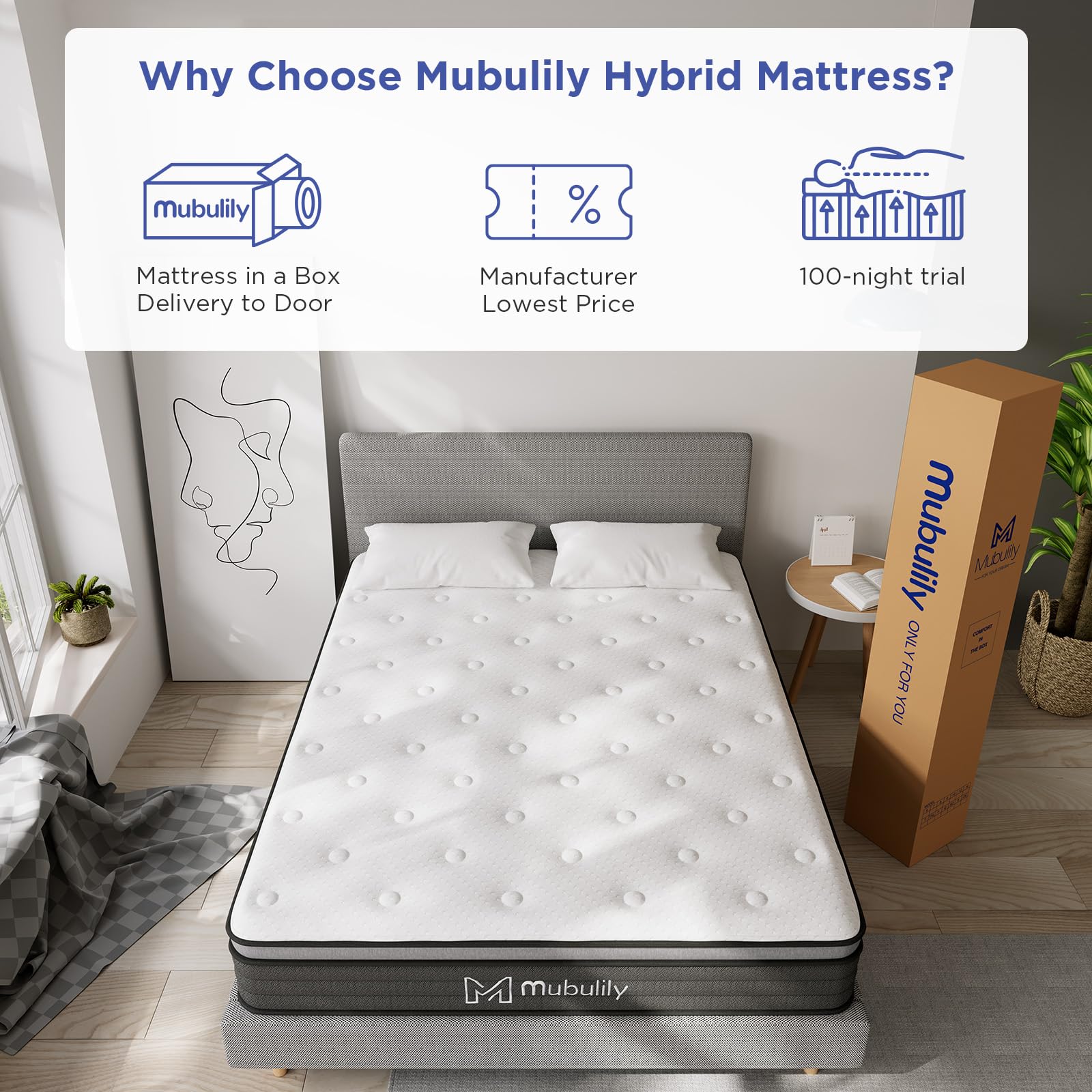 10 Inch Hybrid Queen Mattress in a Box - Gel Memory Foam & Pocket Coils for Pressure Relief & Back Pain - CertiPUR-US Certified - Perfect for Bedrooms, Guest Rooms & Dormitories