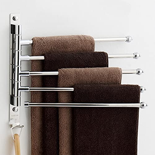 YZJC Stainless Steel Rotating Towel Rack - 4 Swivel Bars Rustproof Bathroom Wall Mounted Towel Holder | Space-Saving Bath Rail Hanger for Small Bathrooms, Kitchens & Laundry Rooms