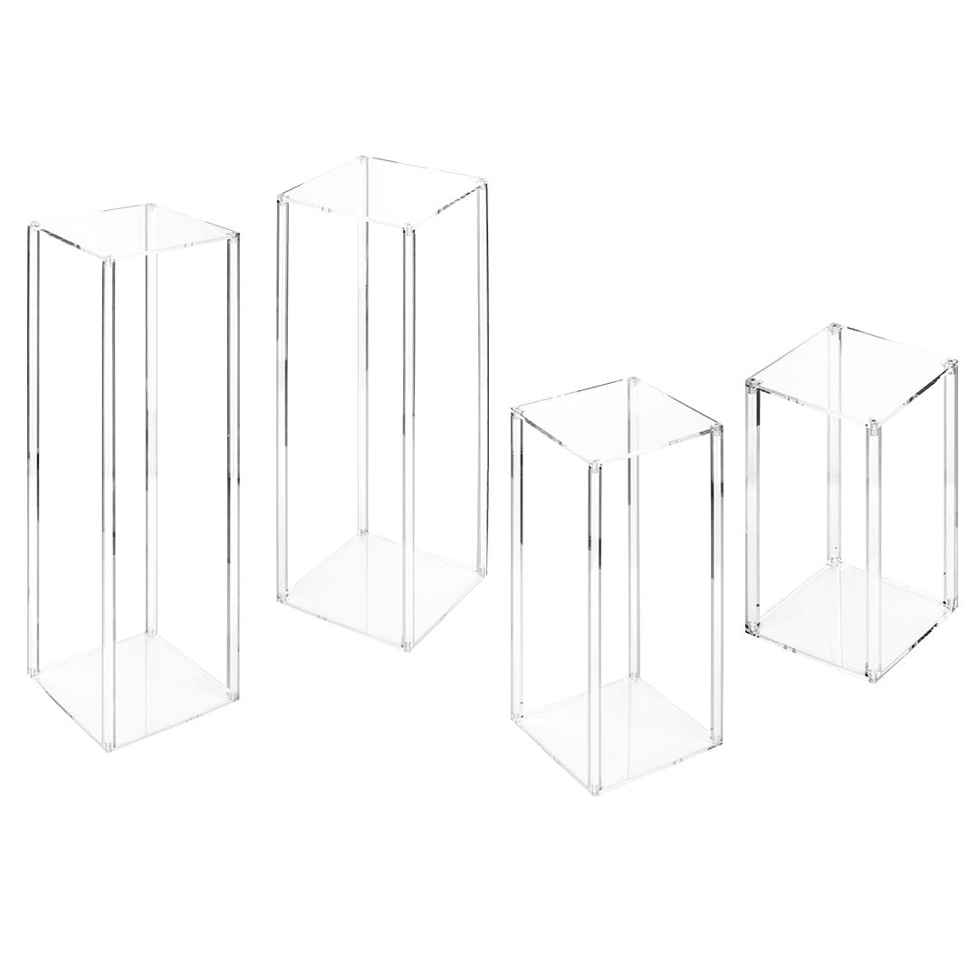 Koyal Wholesale Clear Acrylic Tall Floral Stands - Set of 4 Modern Lucite Pedestal Display Stands for Wedding Centerpieces, Birthday Party Decor, Anniversary Arrangements & Home Decor