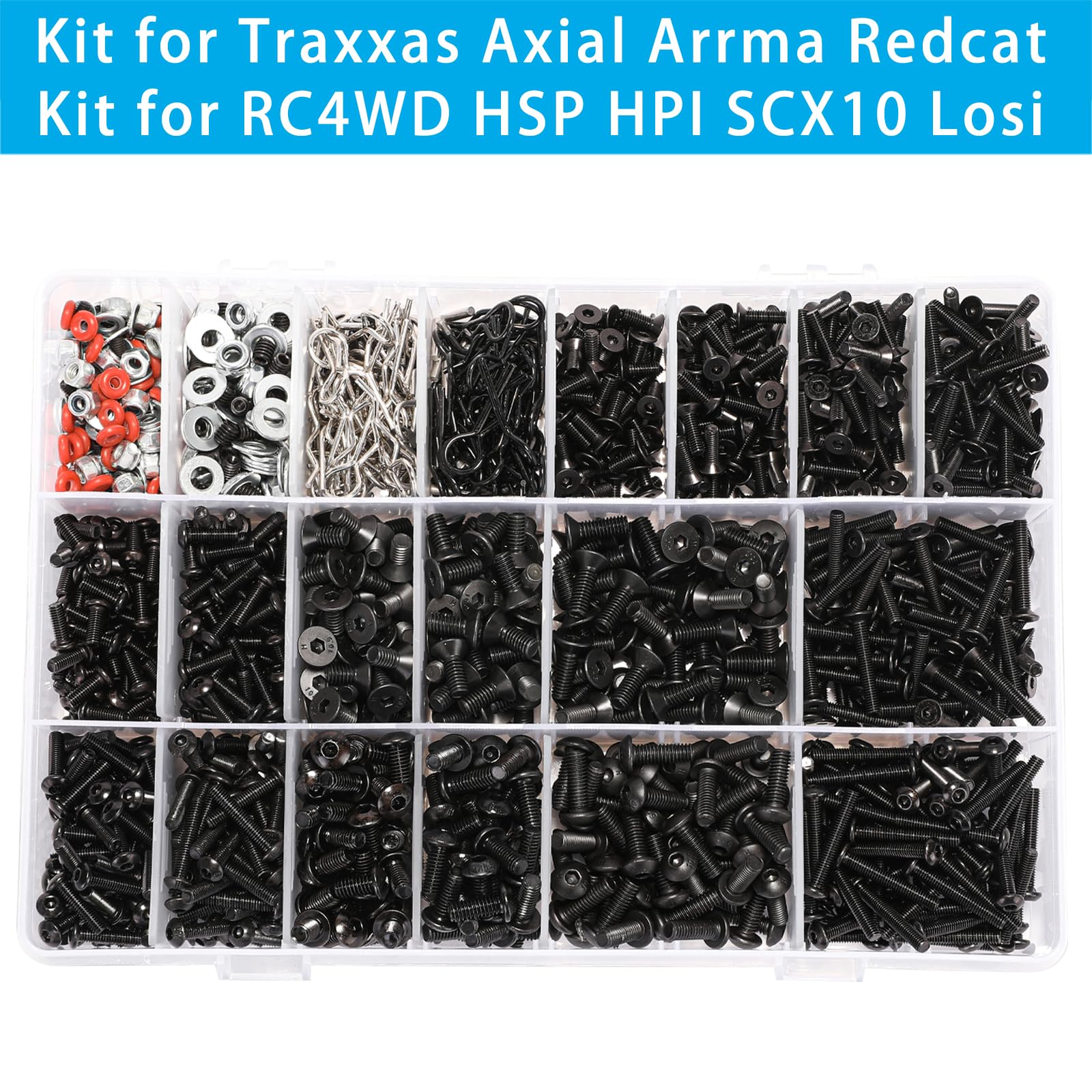 1100 PCS RC Screw Kit - Universal RC Car Repair Tool Set for Traxxas, HPI, HSP, Axial, Redcat, Arrma, Losi - Compatible with 1/8, 1/10, 1/12, 1/16 Scale RC Cars, Trucks & Crawlers - Perfect for Maintenance, Upgrades & DIY Repairs