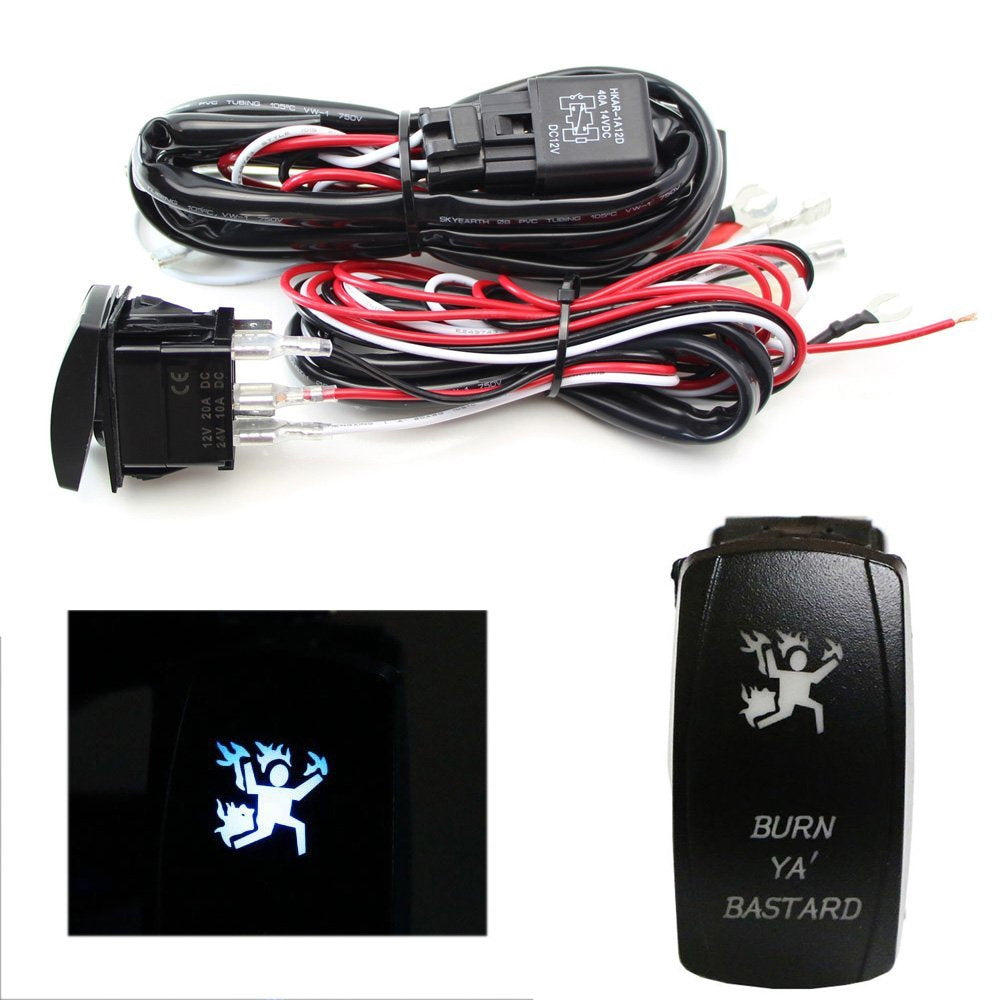 2 Output Relay Wiring Harness with LED Light Switch for Fog Lamps - Universal Car Off-Road Lighting Accessory for Trucks, Jeeps & SUVs