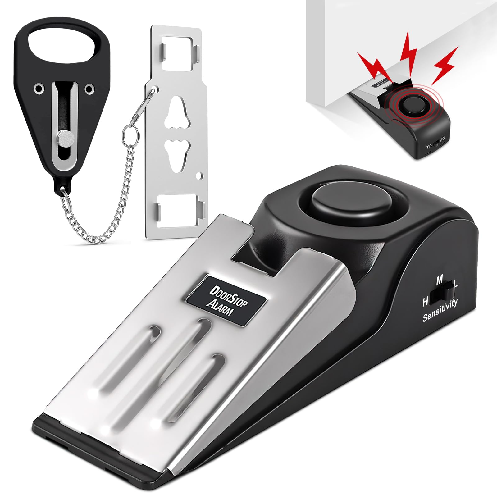 Door Stop Alarm with Security Wedge - Portable Travel & Hotel Safety Device for Home, Office & Dorm (Black) | Prevent Break-Ins & Enhance Security