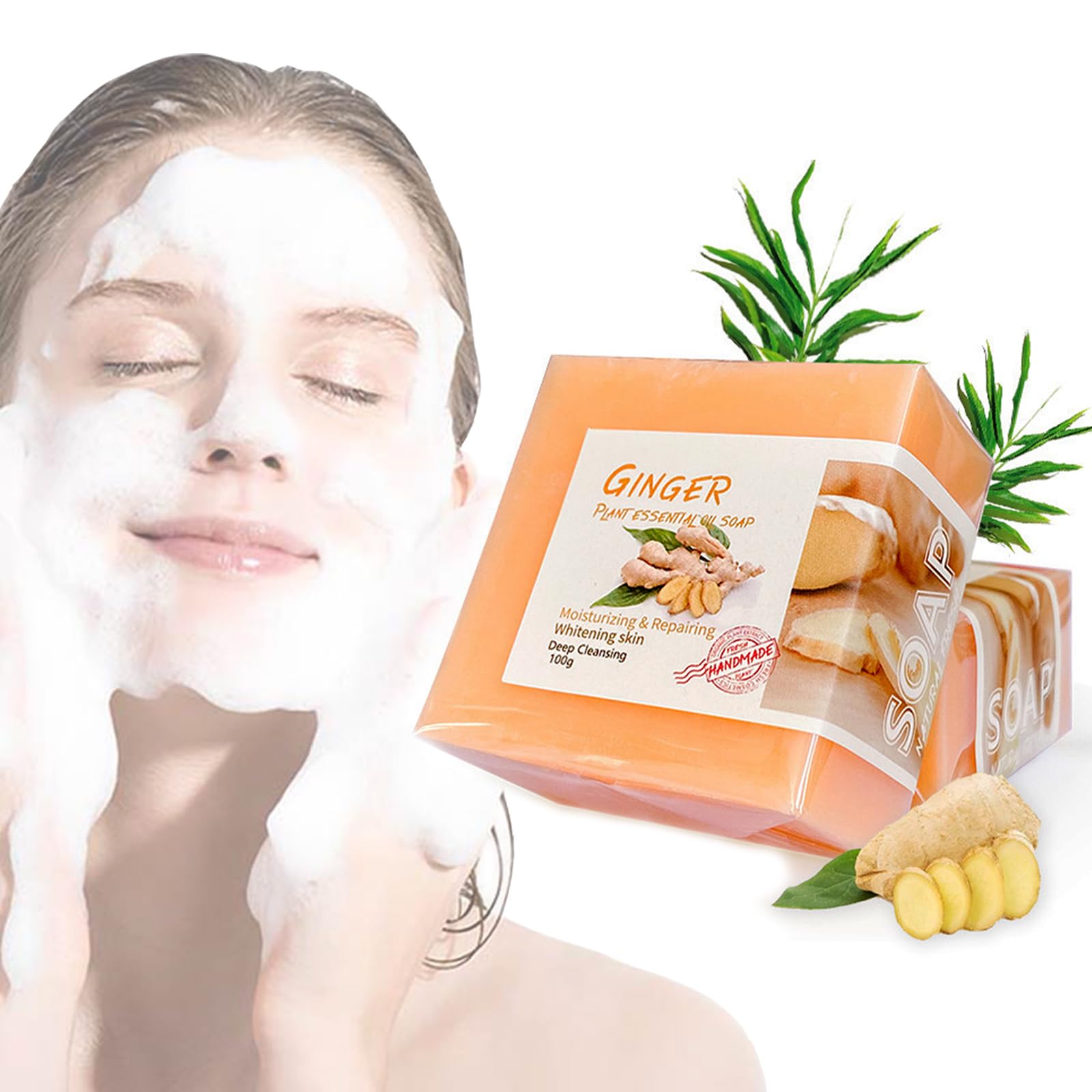 Organic Ginger Bar Soap for Lymphatic Detox - Anti Acne & Skin Brightening - Natural Soap for Face, Neck & Body - All Skin Types - Perfect for Daily Cleansing & Spa Relaxation
